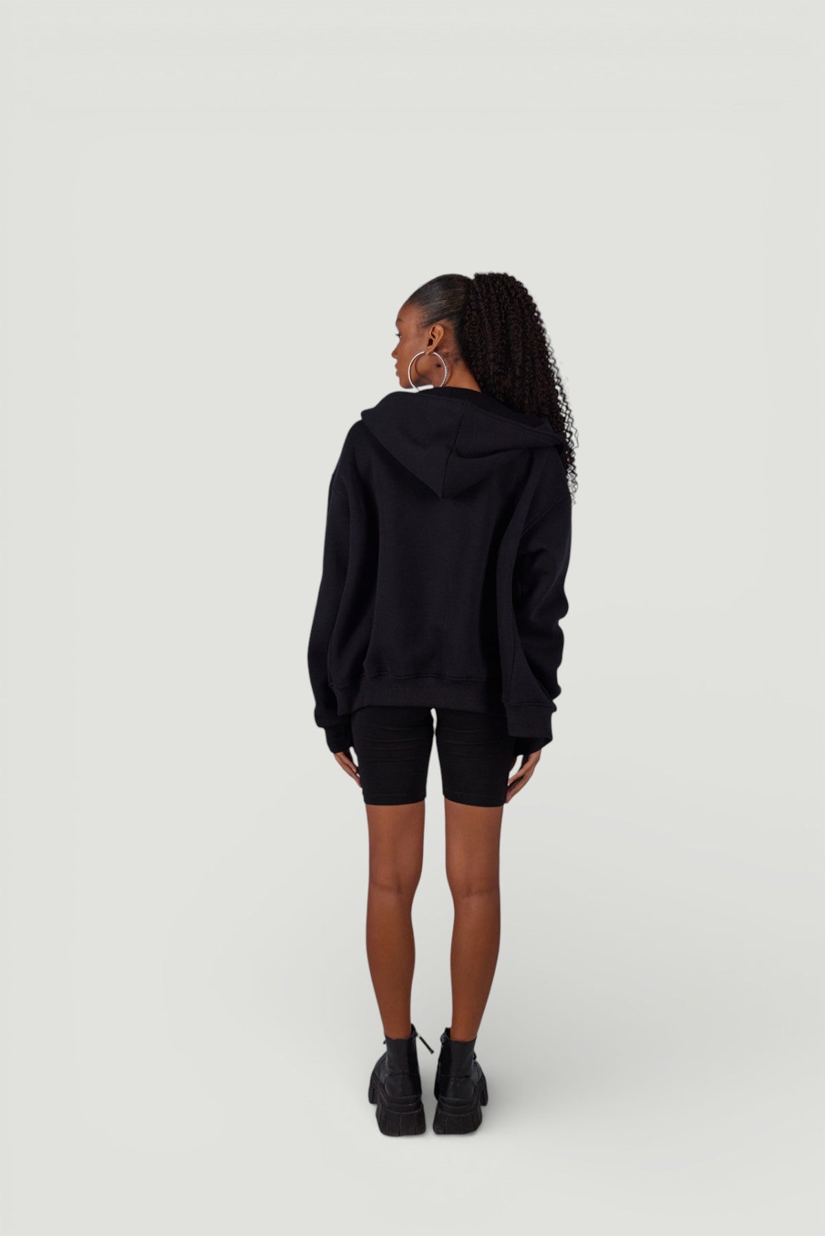Image of Uzun Kol Kapüşonlu Fermuar Kapamalı Hoody Sweatshirt Siyah