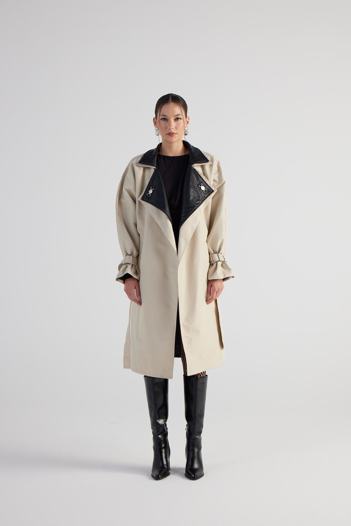 Image of Maxi Boy Kemerli Cloak Trençkot Bej