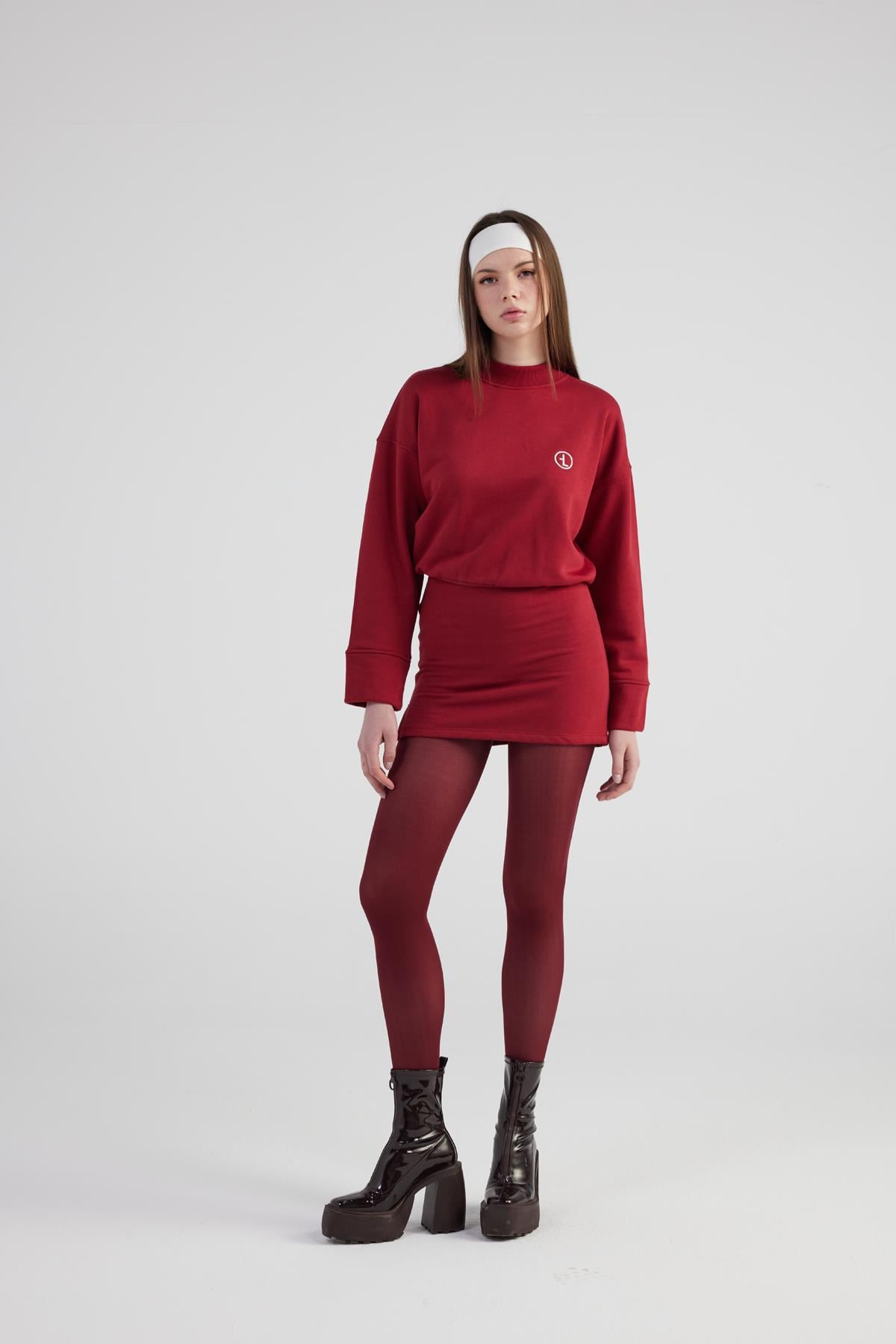 Image of Yırtmaçlı Dokuma Kumaş Mini Claire Elbise Bordo