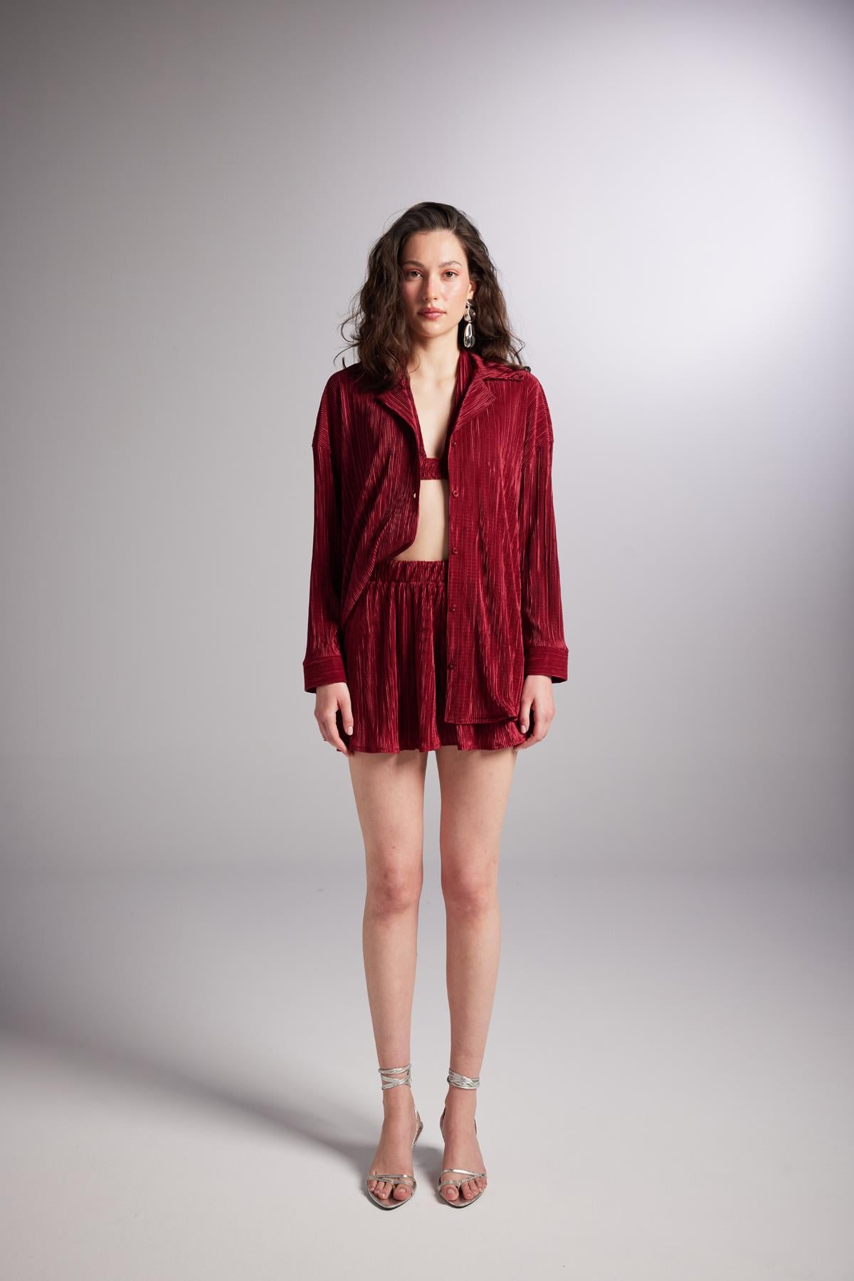 Image of Düğme Kapamalı Comfy Oversize Gömlek Bordo