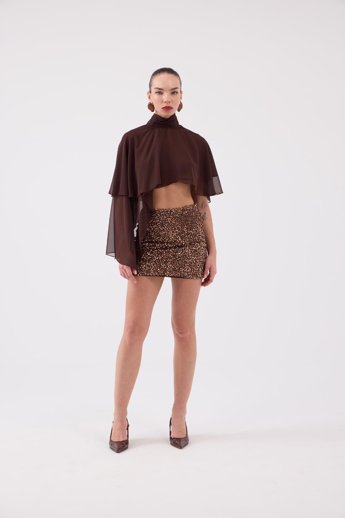 Image of Pelerin Model Bena Bluz Kahve