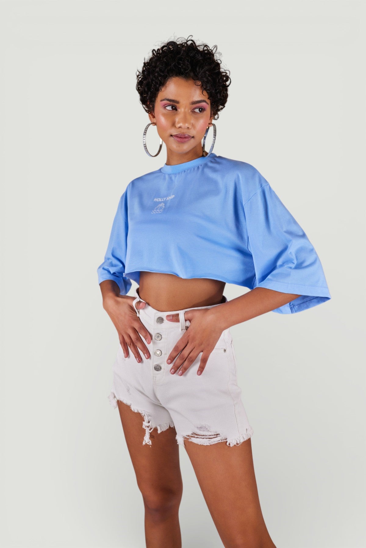 Image of Bisiklet Yaka Holly Crop Tshirt Mavi