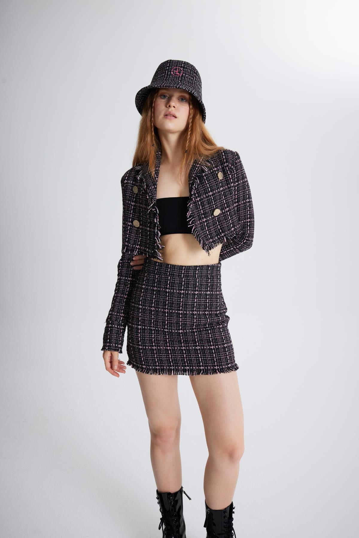Image of Tüvit Kumaş Crop Tweed Ceket Siyah
