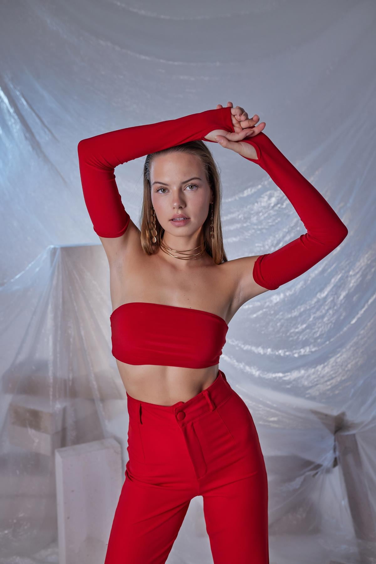 Image of Straplez Model Noir Bluz Kırmızı