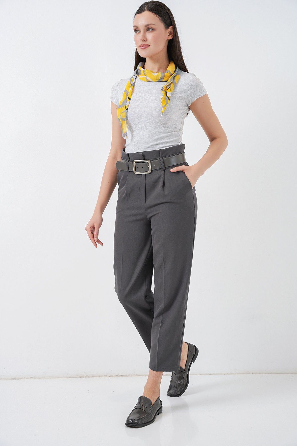 Image of 6556 Kemerli Kumaş Pantolon - Antrasit