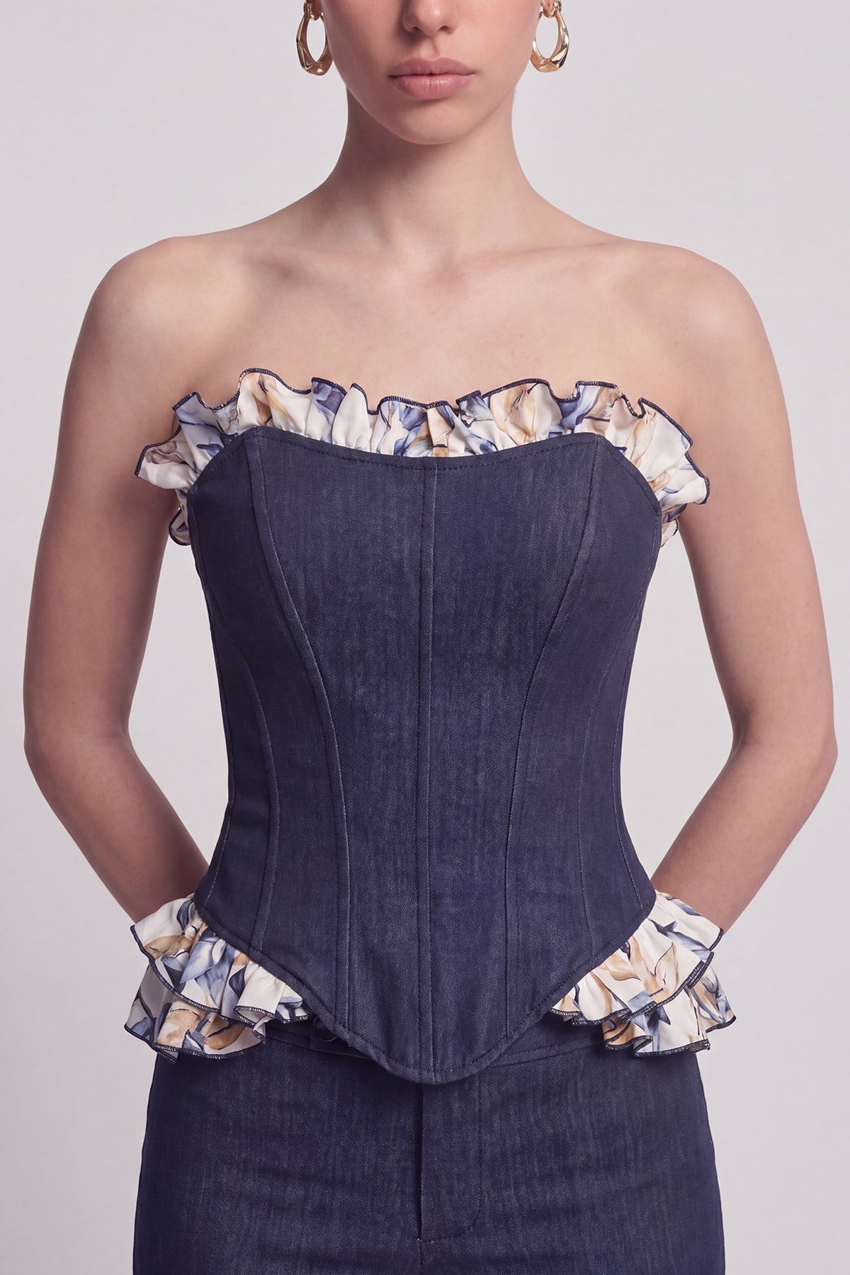 Image of Jean Görünümlü Fırfır Detaylı Korse Venus Büstiyer Lacivert