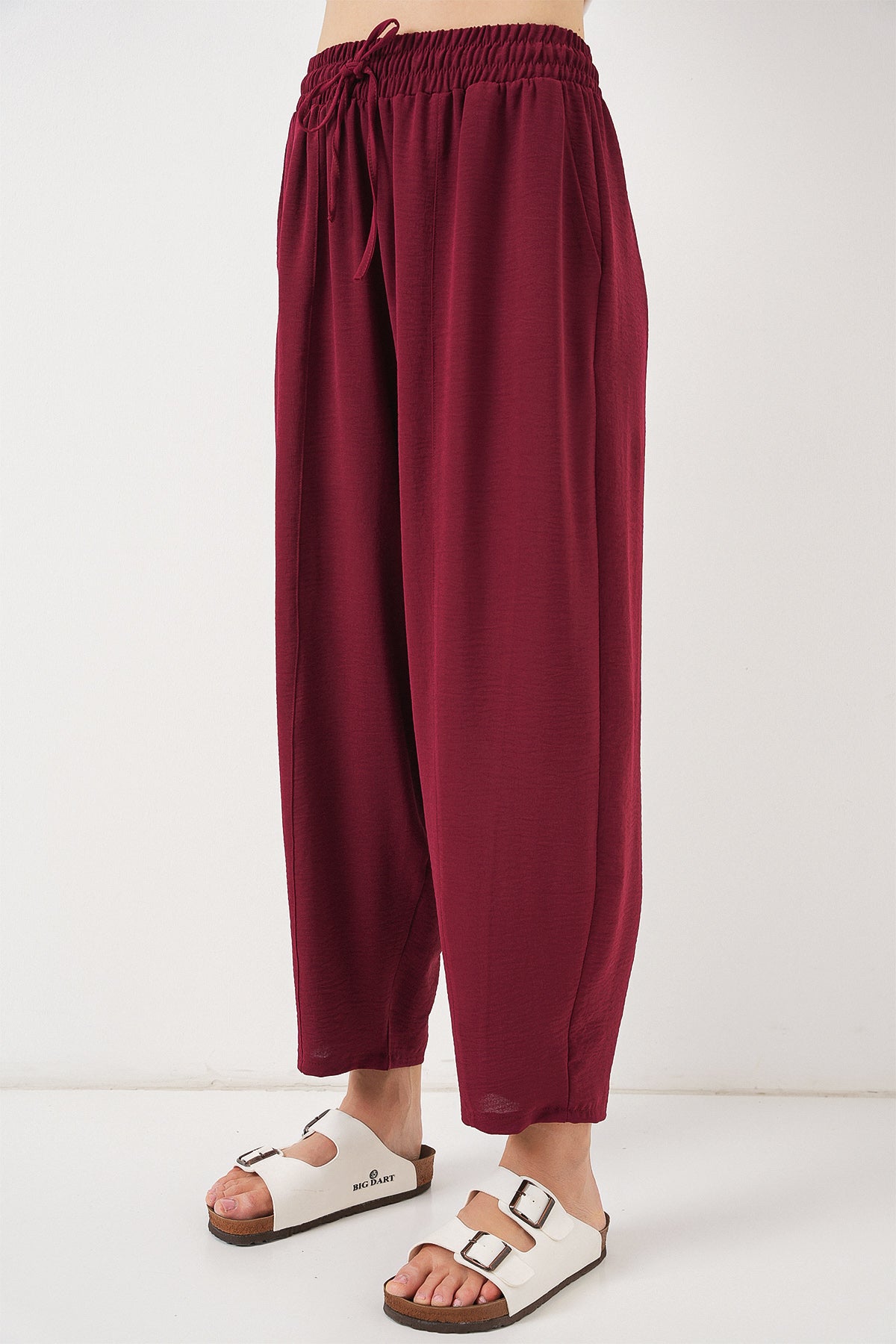 Image of 6591 Dokuma Şalvar Pantolon - Bordo