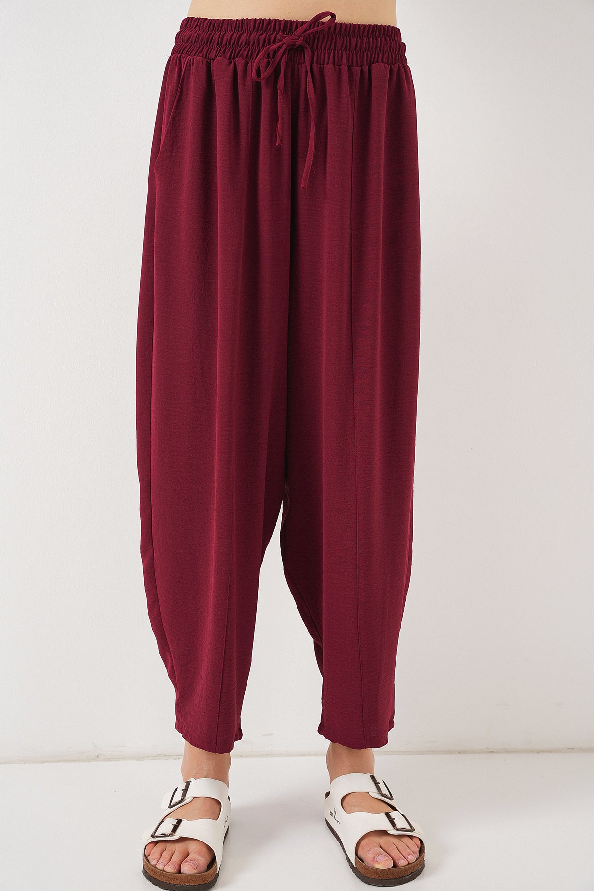 Image of 6591 Dokuma Şalvar Pantolon - Bordo