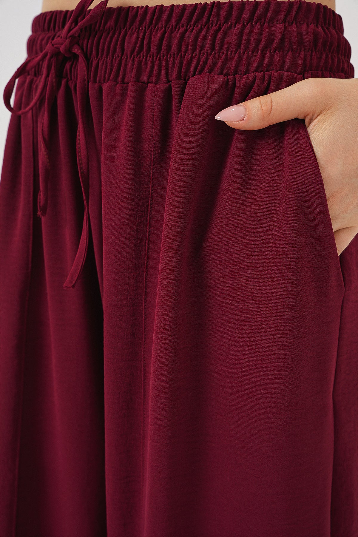 Image of 6591 Dokuma Şalvar Pantolon - Bordo