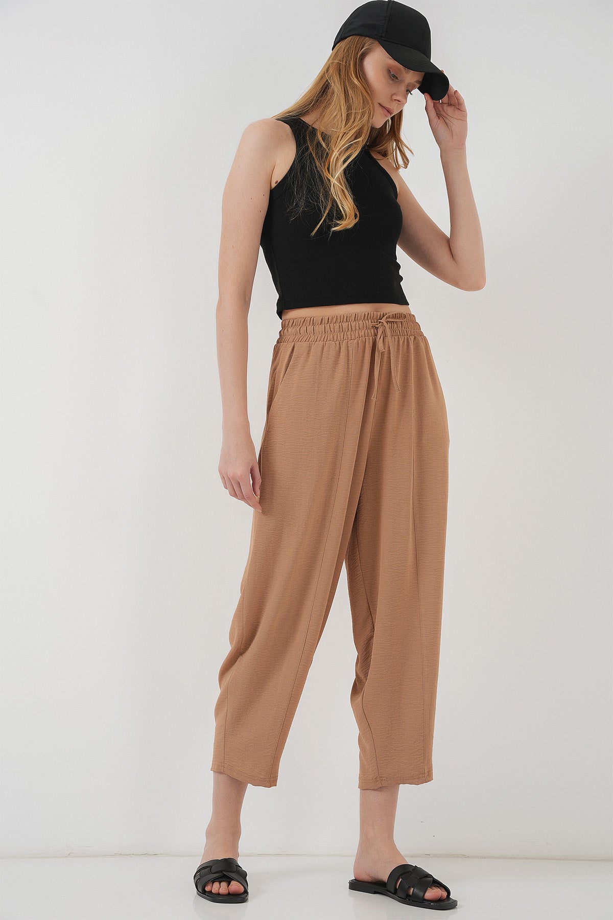 Image of 6591 Dokuma Şalvar Pantolon - Camel