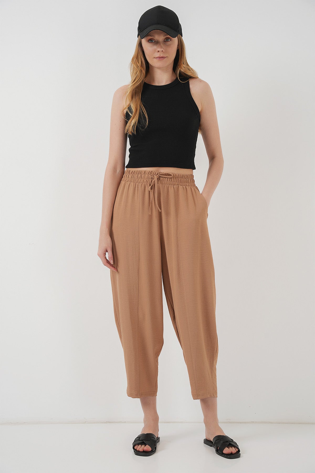 Image of 6591 Dokuma Şalvar Pantolon - Camel