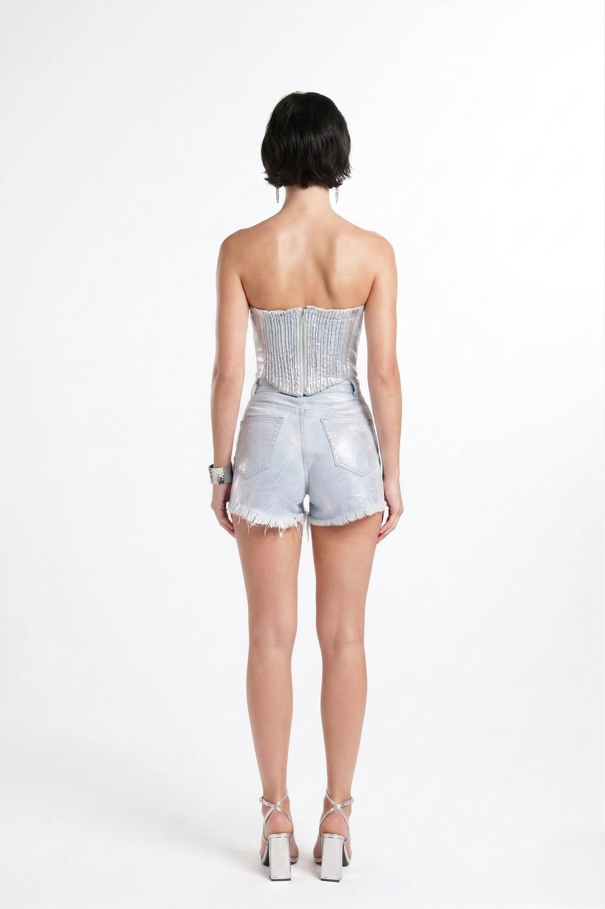 Image of Parlak Kaplamalı Glossy Jean Büstiyer Mavi