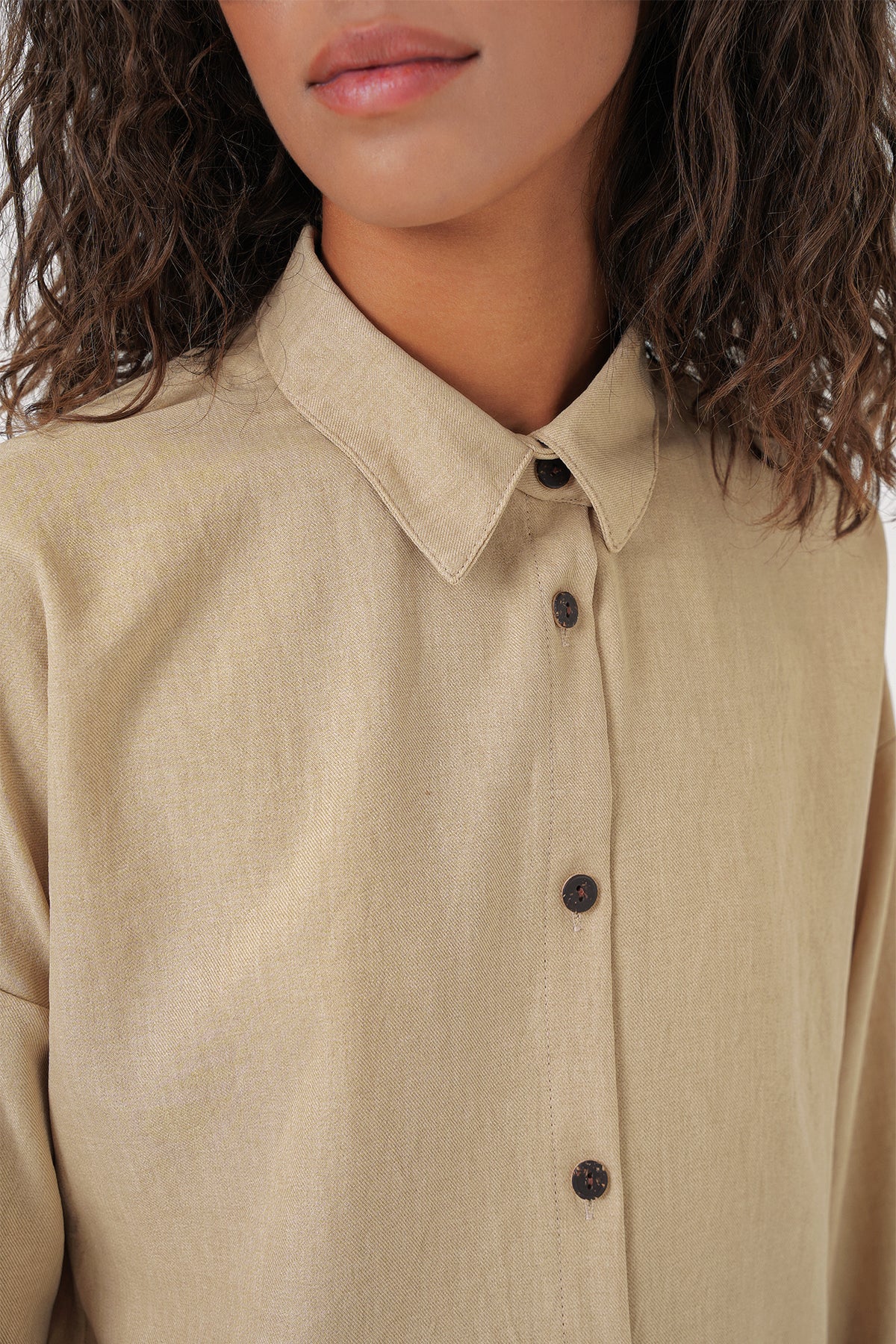Image of Kadın Bej Oversize Keten Alt Üst Takım 6622