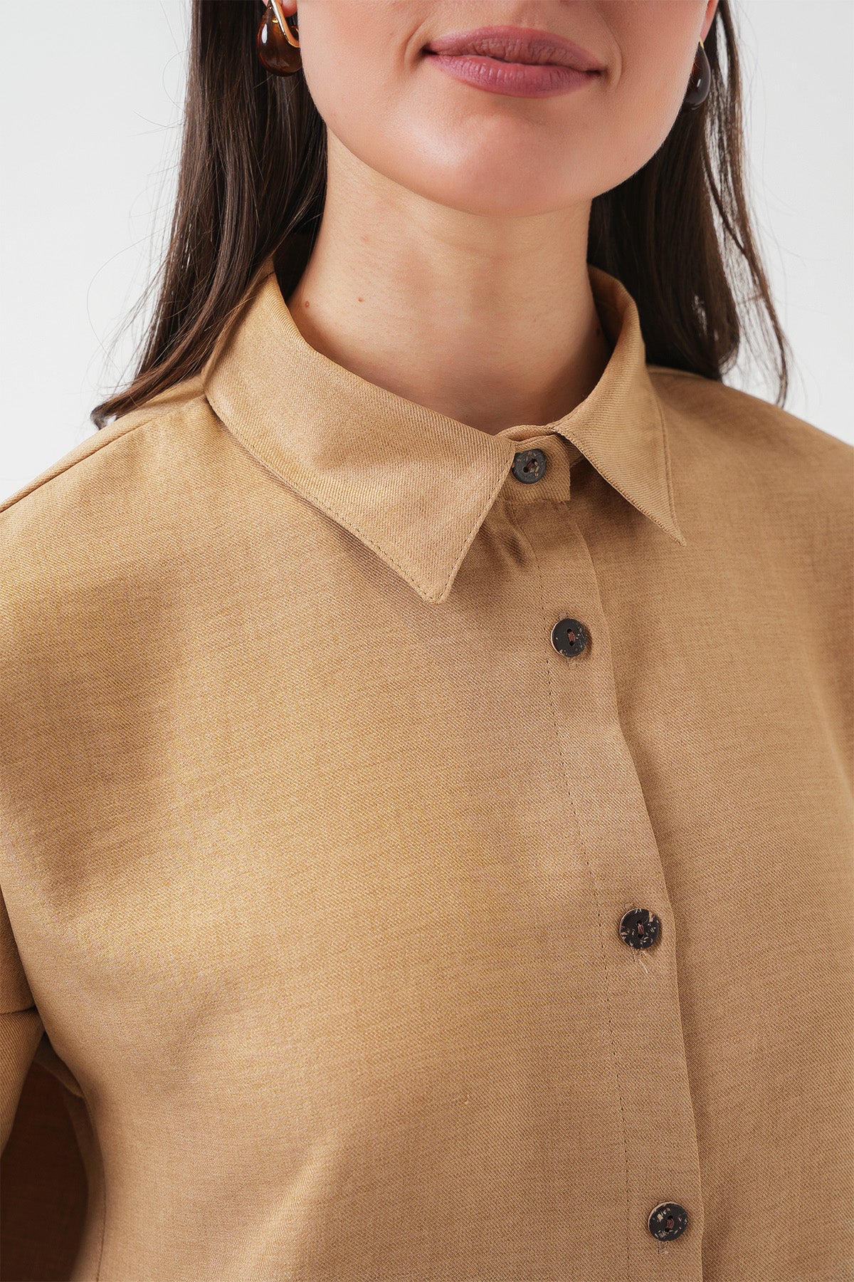 Image of Kadın Camel Oversize Keten Alt Üst Takım 6622