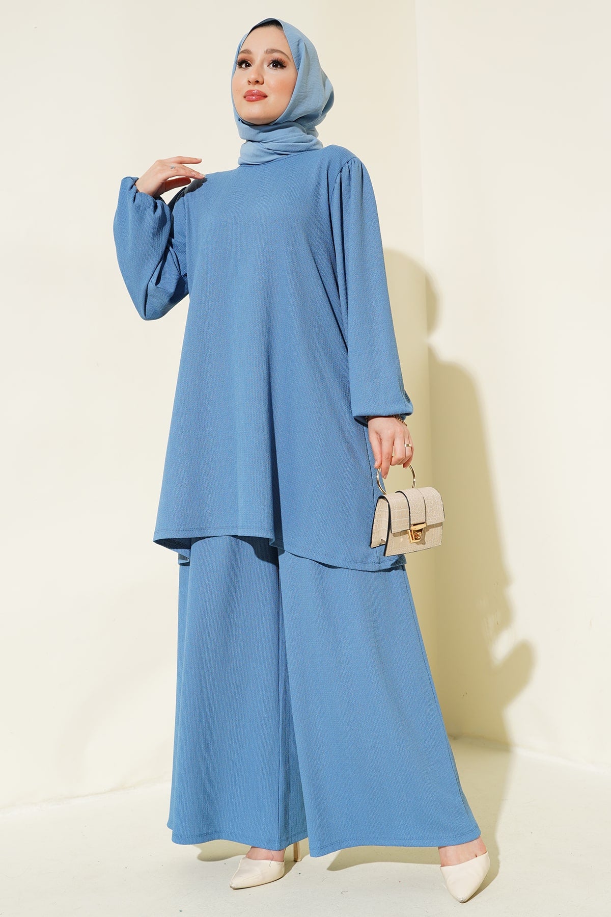 Image of Kadın İndigo Tunik Pantolon Alt Üst Takım 6663