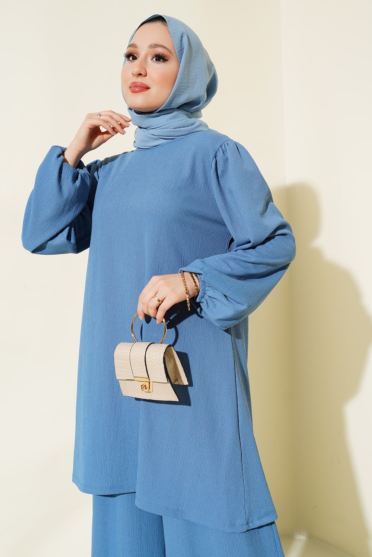 Image of Kadın İndigo Tunik Pantolon Alt Üst Takım 6663