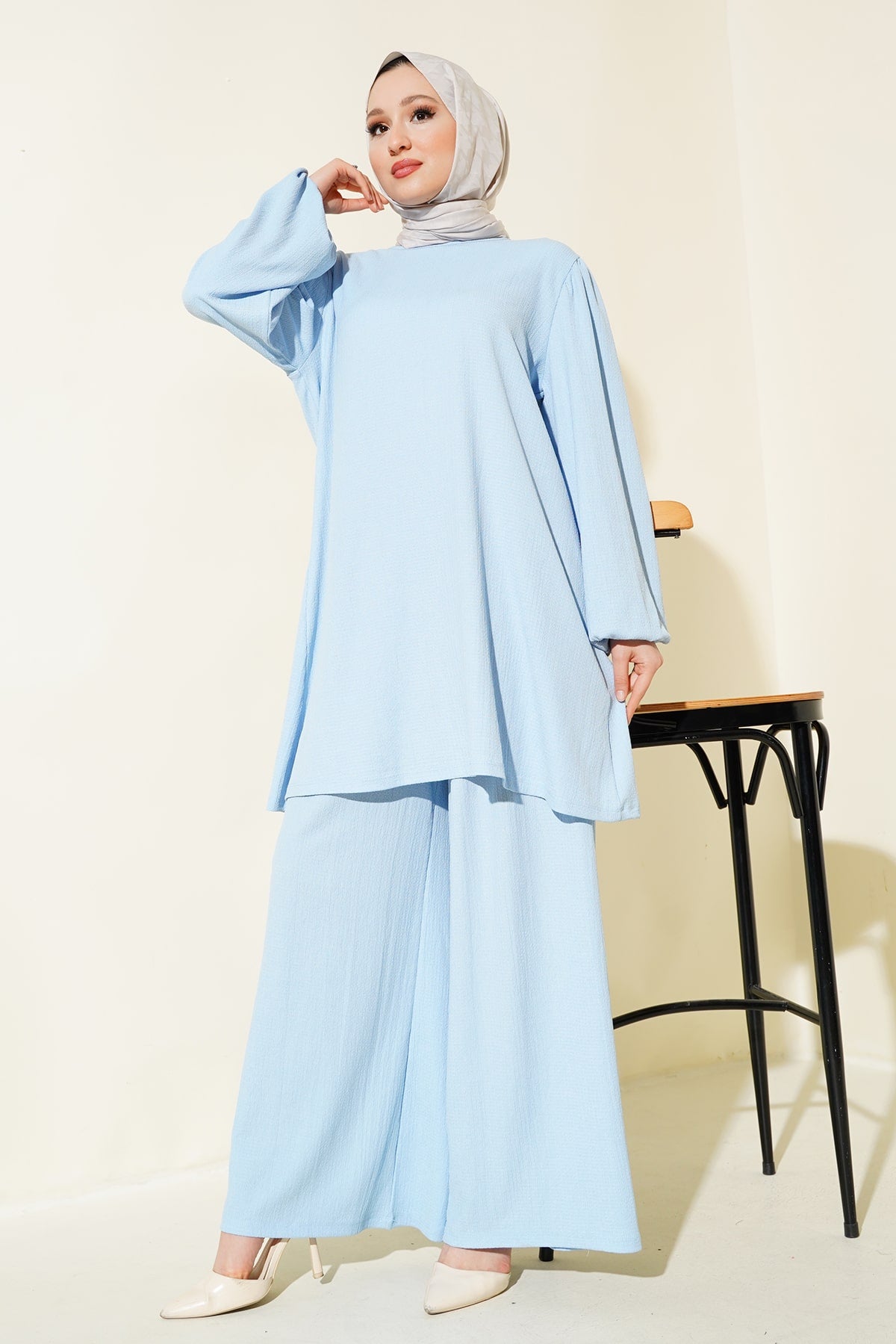 Image of Kadın Mavi Tunik Pantolon Alt Üst Takım 6663