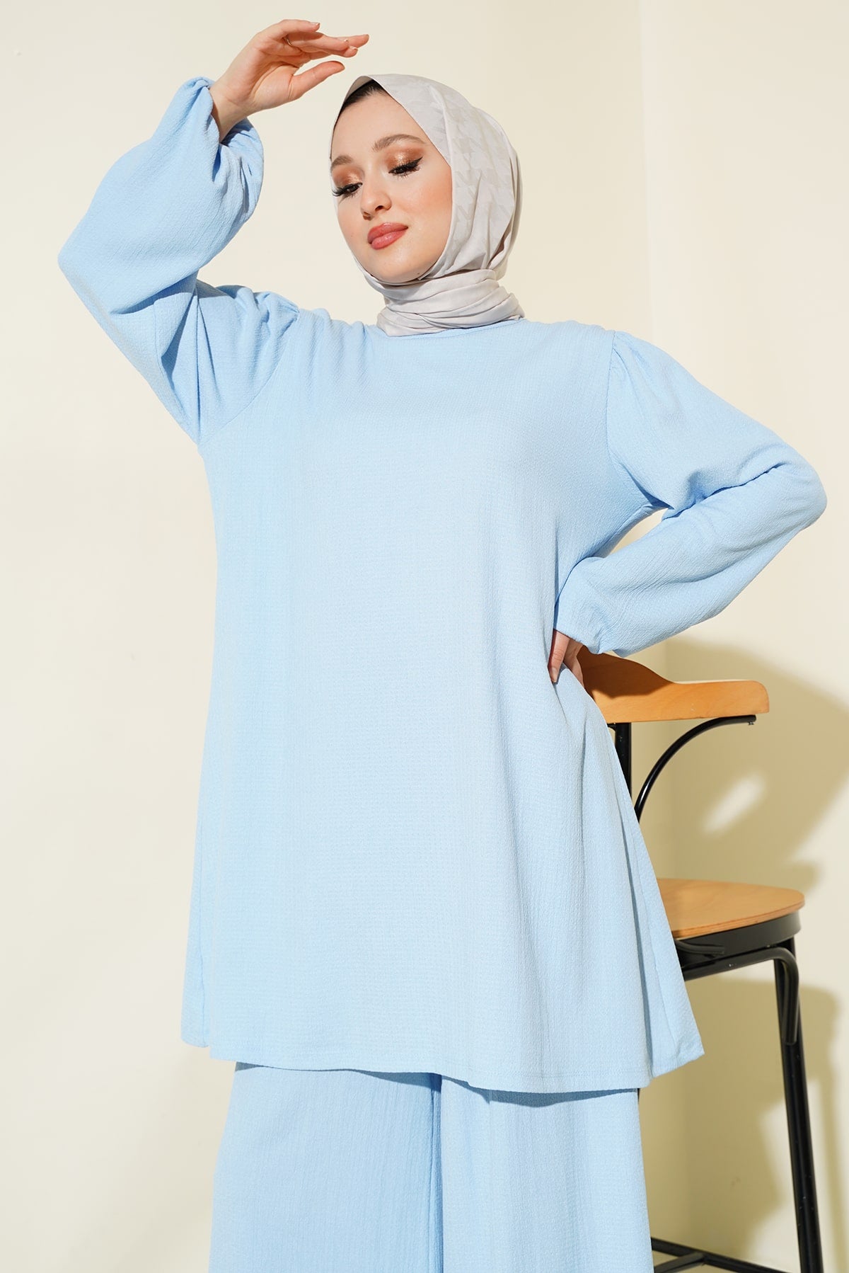 Image of Kadın Mavi Tunik Pantolon Alt Üst Takım 6663