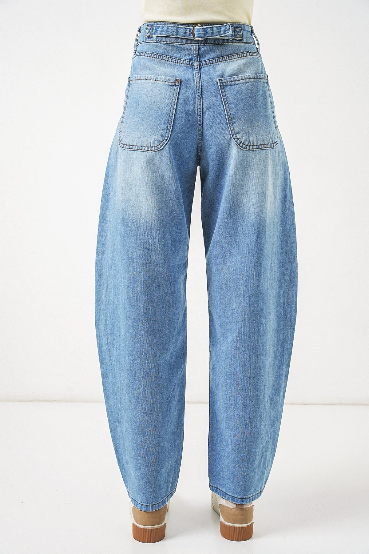 Image of 6689 Kadın Yüksek Bel Baggy Kot Pantolon - Açık Mavi