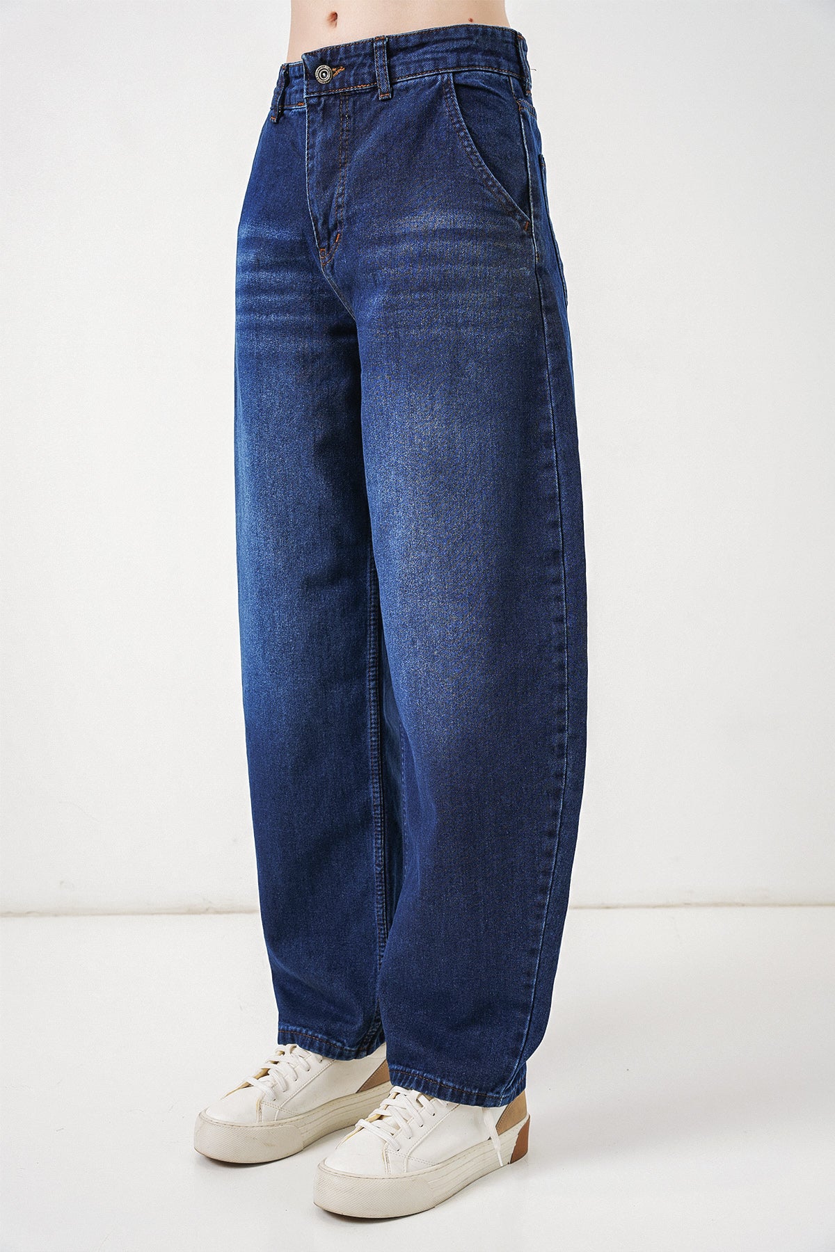Image of 6689 Kadın Yüksek Bel Baggy Kot Pantolon - Lacivert