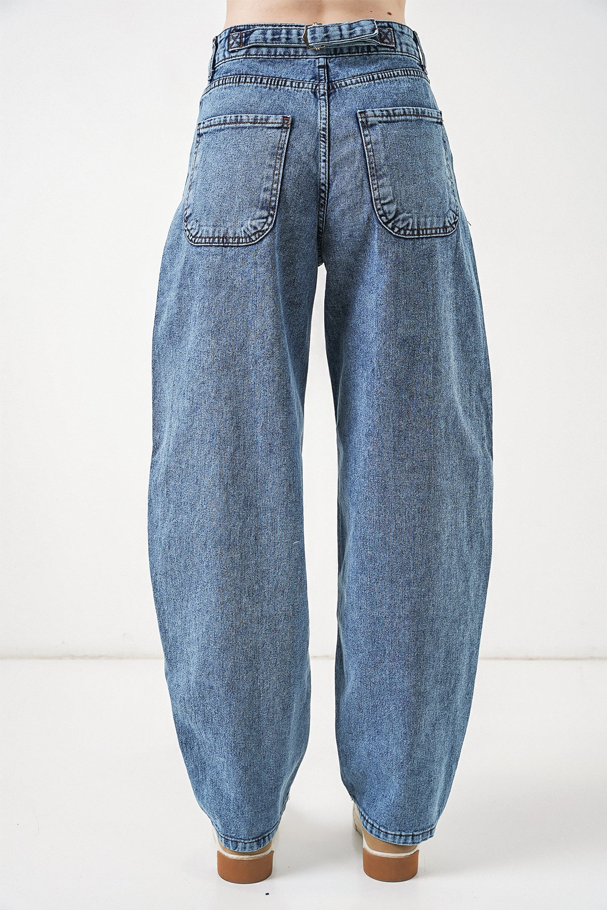 Image of 6689 Kadın Yüksek Bel Baggy Kot Pantolon - Mavi
