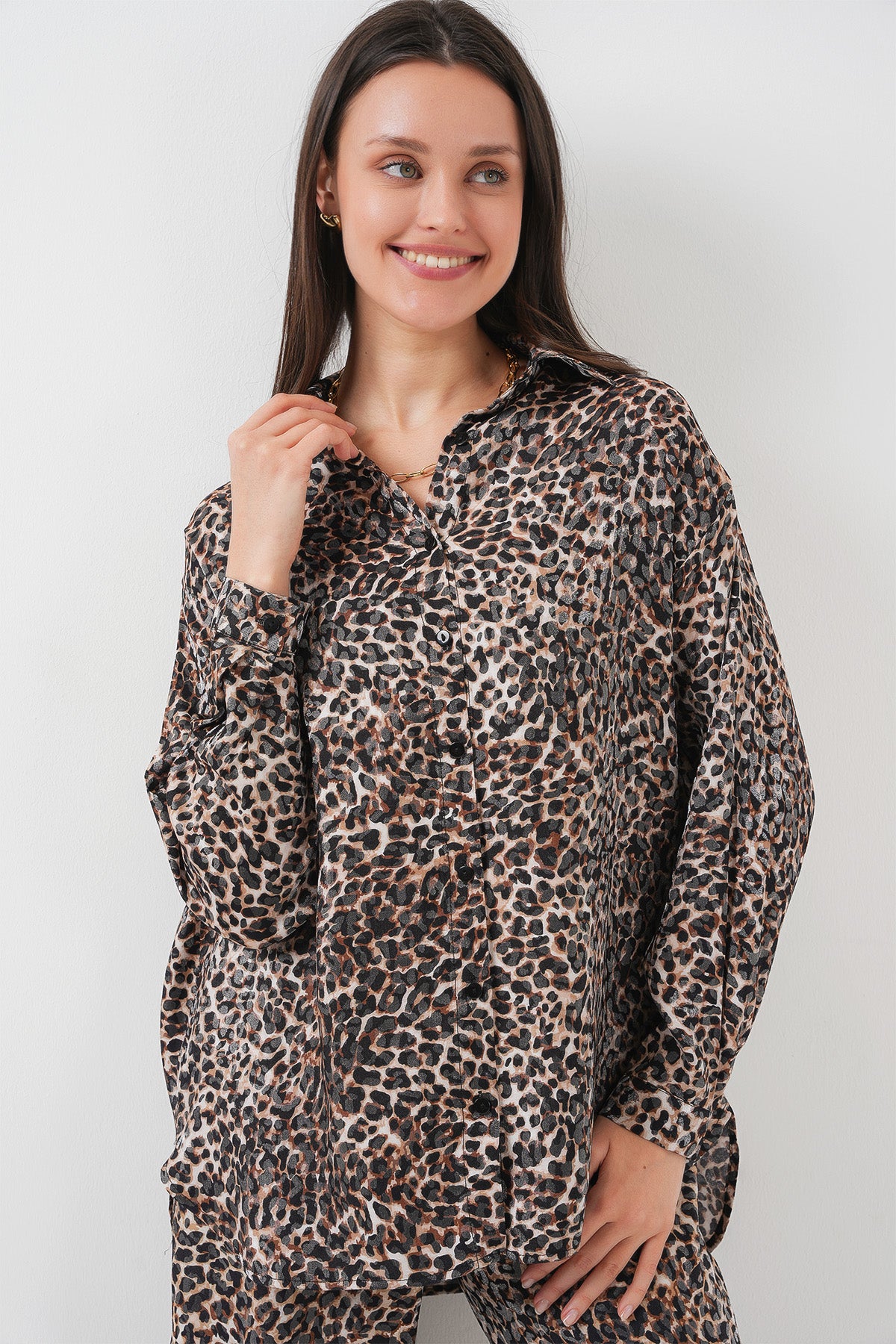 Image of Set de două piese cu imprimeu leopard 6699 - Maro închis