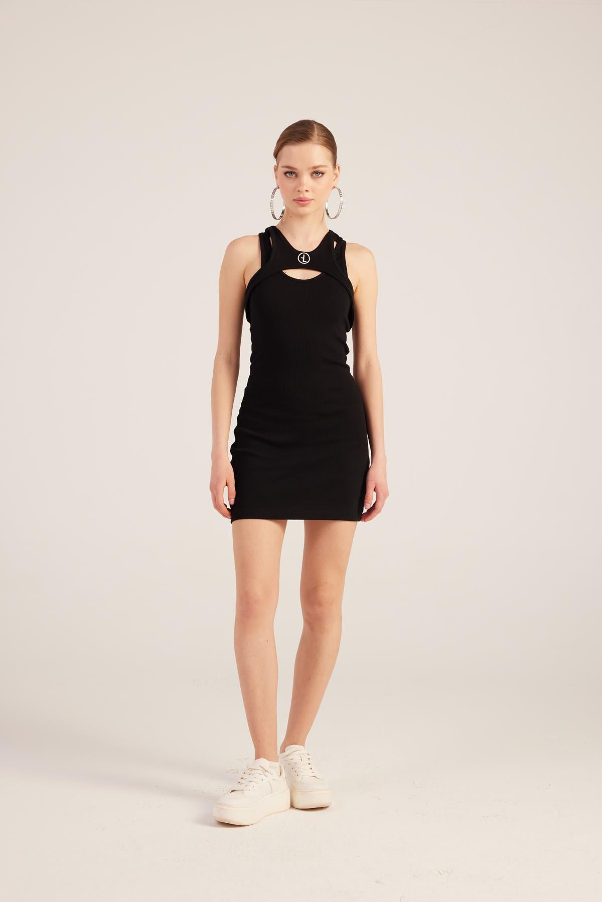 Image of Halter Yakalı Fitilli Mini Carlin Elbise Siyah