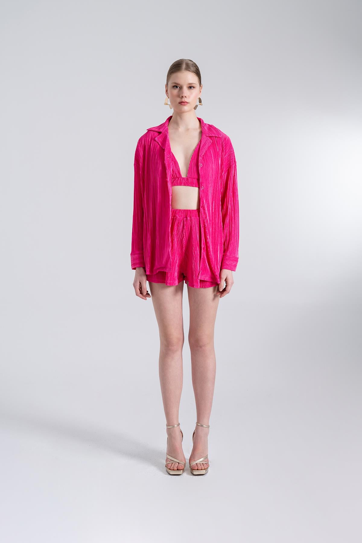 Image of Oversize Düğme Kapamalı Comfy Oversize Gömlek Pembe