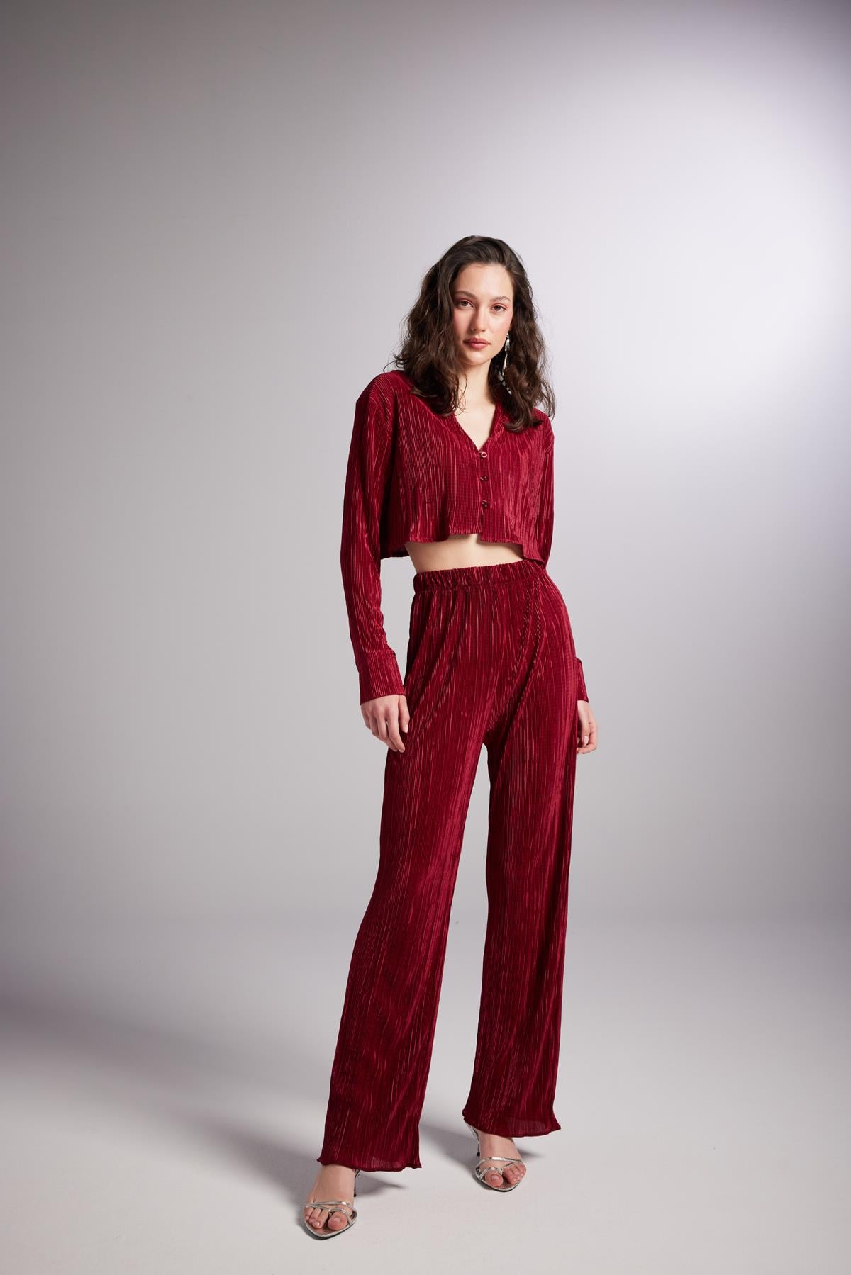 Image of Beli Lastikli Esnek Comfy Pantolon Bordo