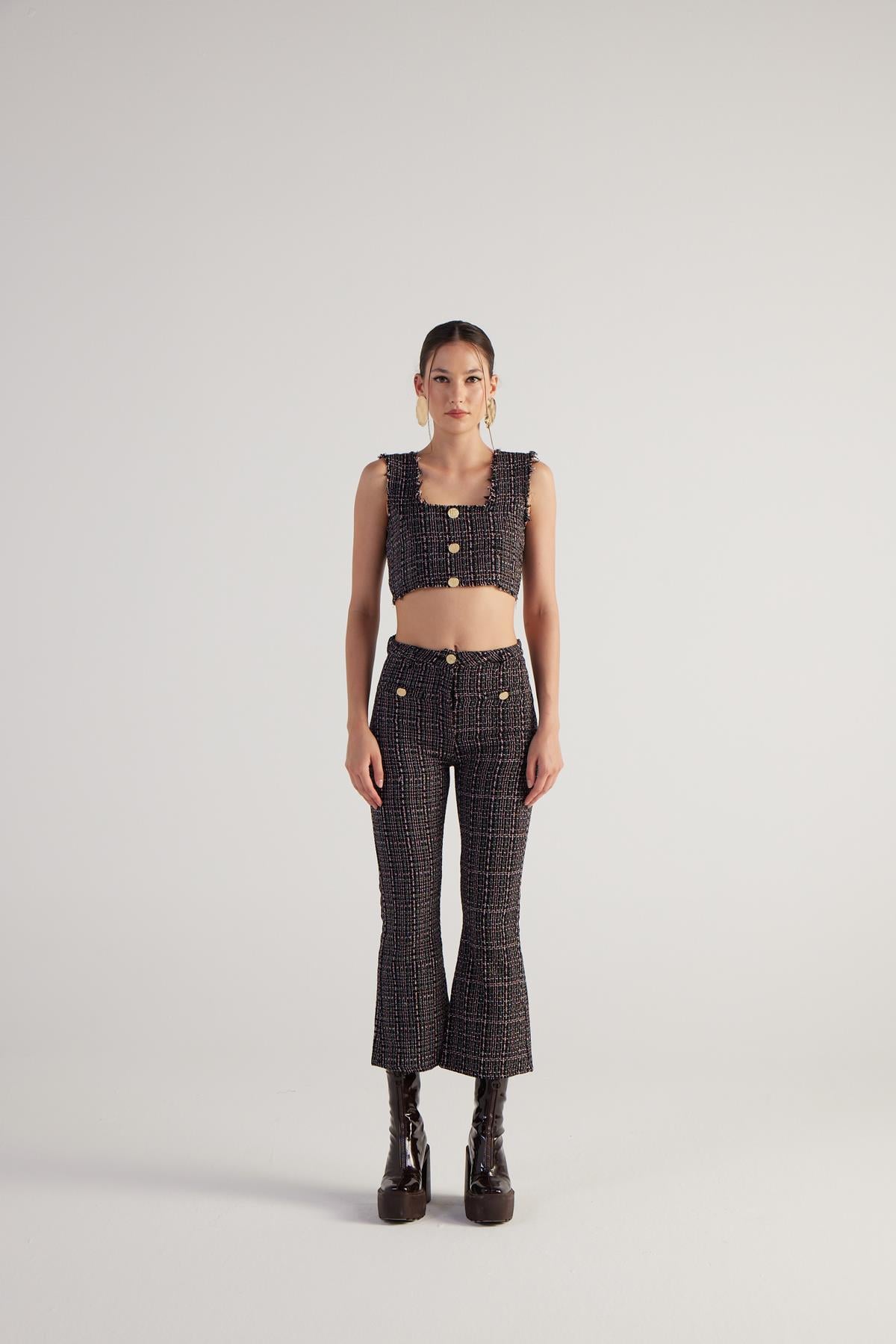 Image of İspanyol Kesim Tüvit Tweed Pantolon Siyah