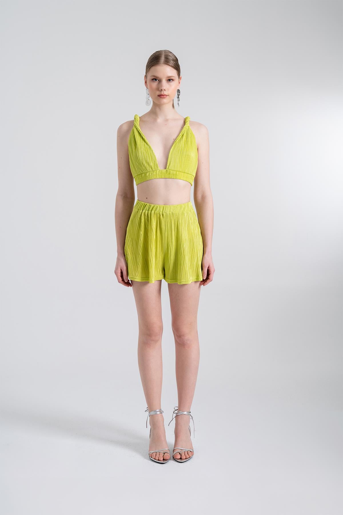 Image of Beli Lastikli Mini Comfy Şort Yeşil