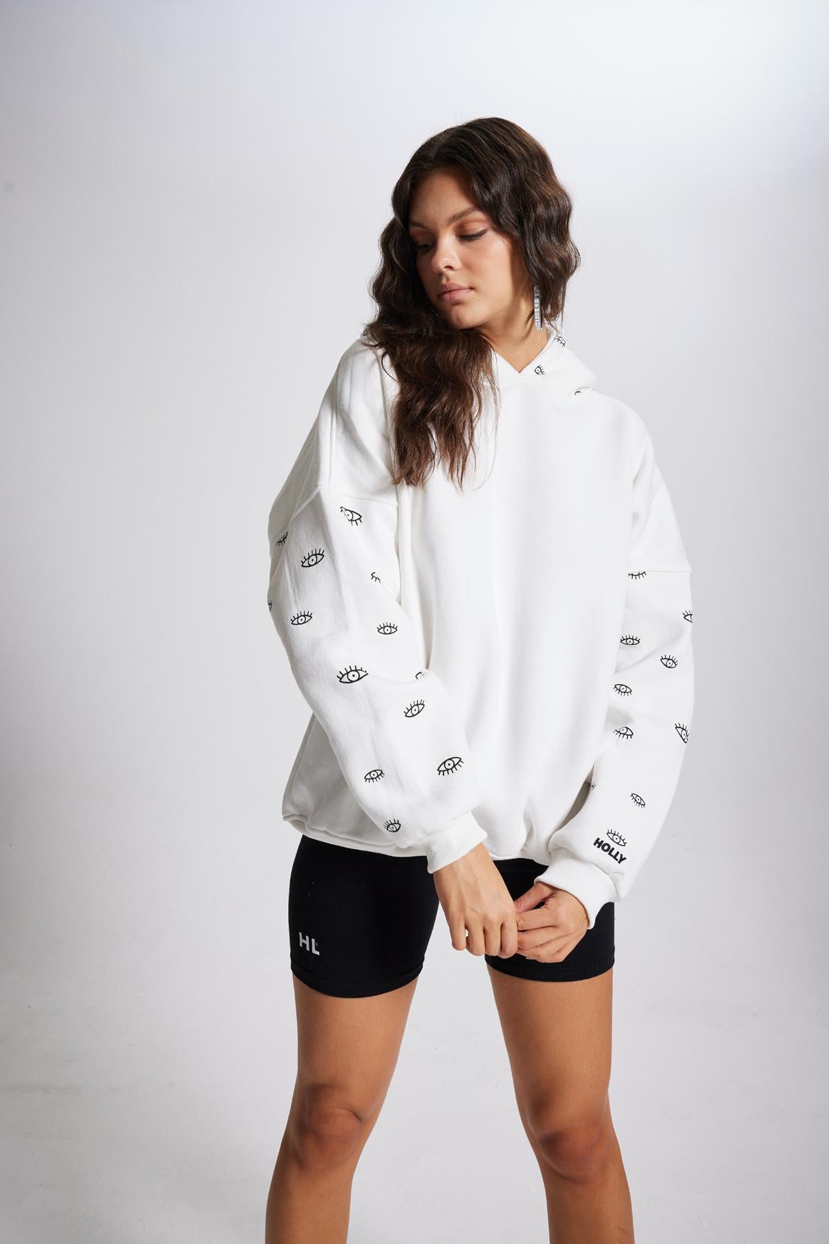 Image of Oversize Kapüşonlu Unisex Eye Sweat Beyaz