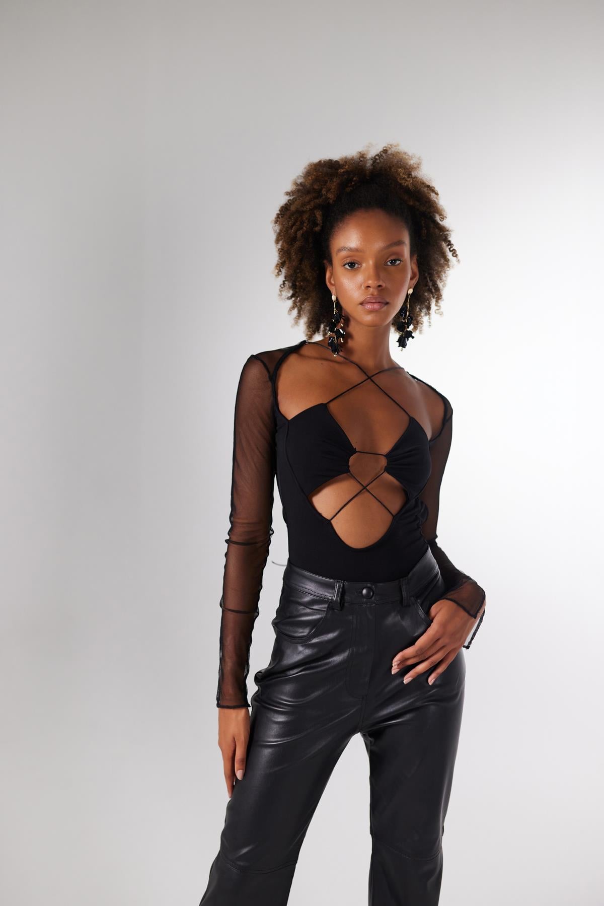 Image of Bel Bağlamalı Bony Bodysuit Siyah