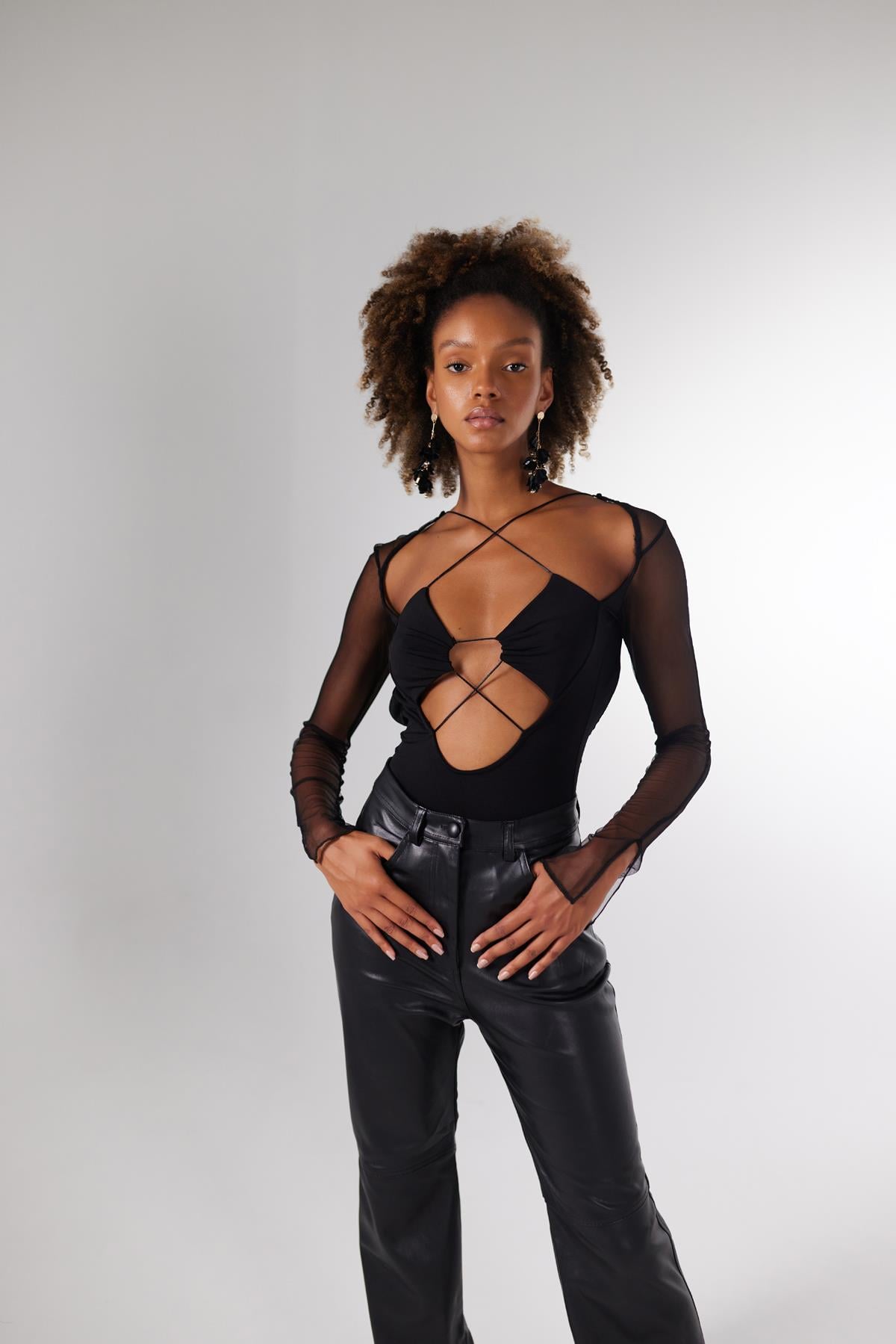 Image of Bel Bağlamalı Bony Bodysuit Siyah