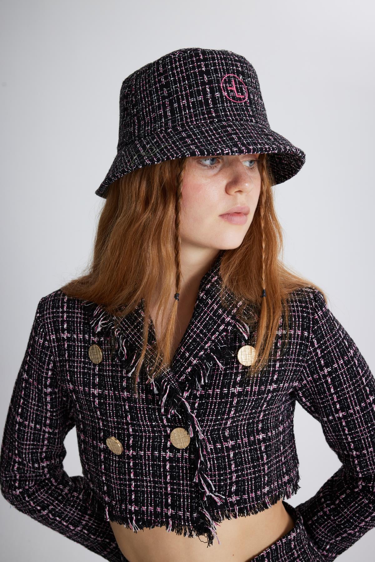 Image of Tüvit Kumaş Logolu Bucket Tweed Şapka Siyah