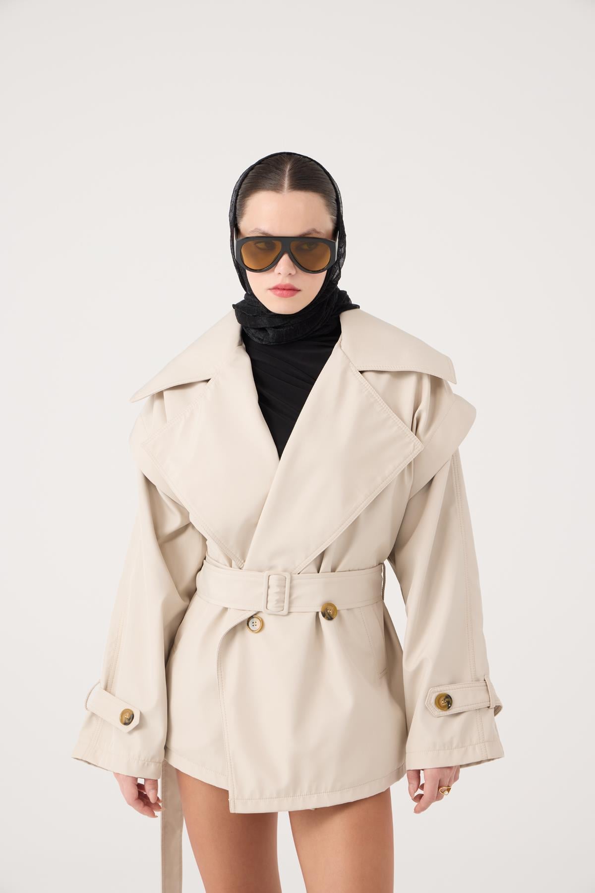 Image of Kemerli Oversize Kesim Sara Trençkot Bej