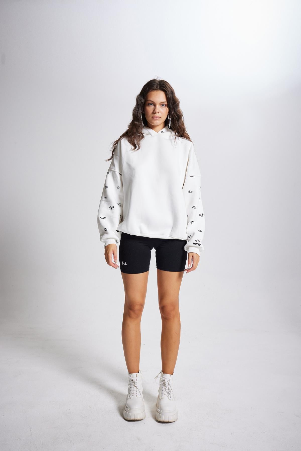 Image of Oversize Kapüşonlu Unisex Eye Sweat Beyaz