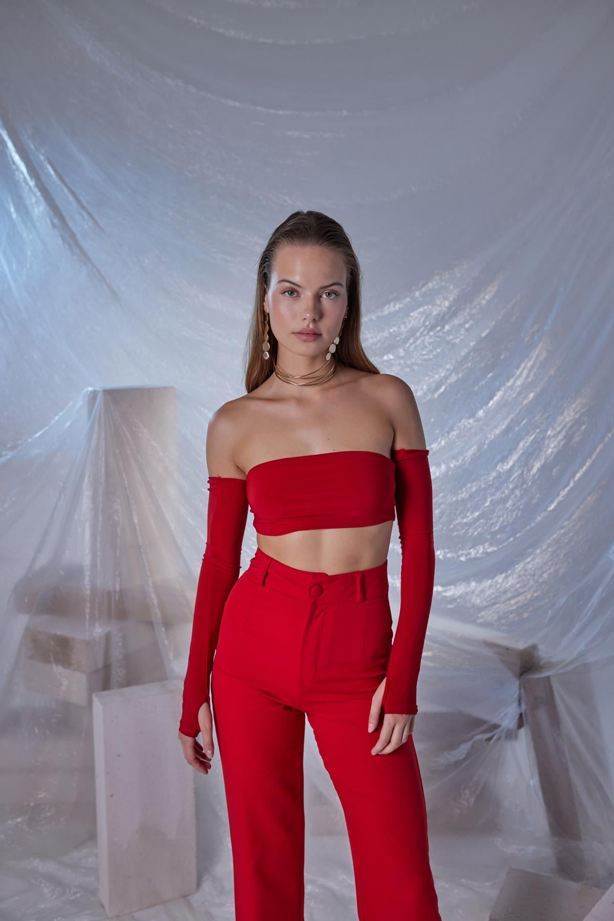 Image of Straplez Model Noir Bluz Kırmızı
