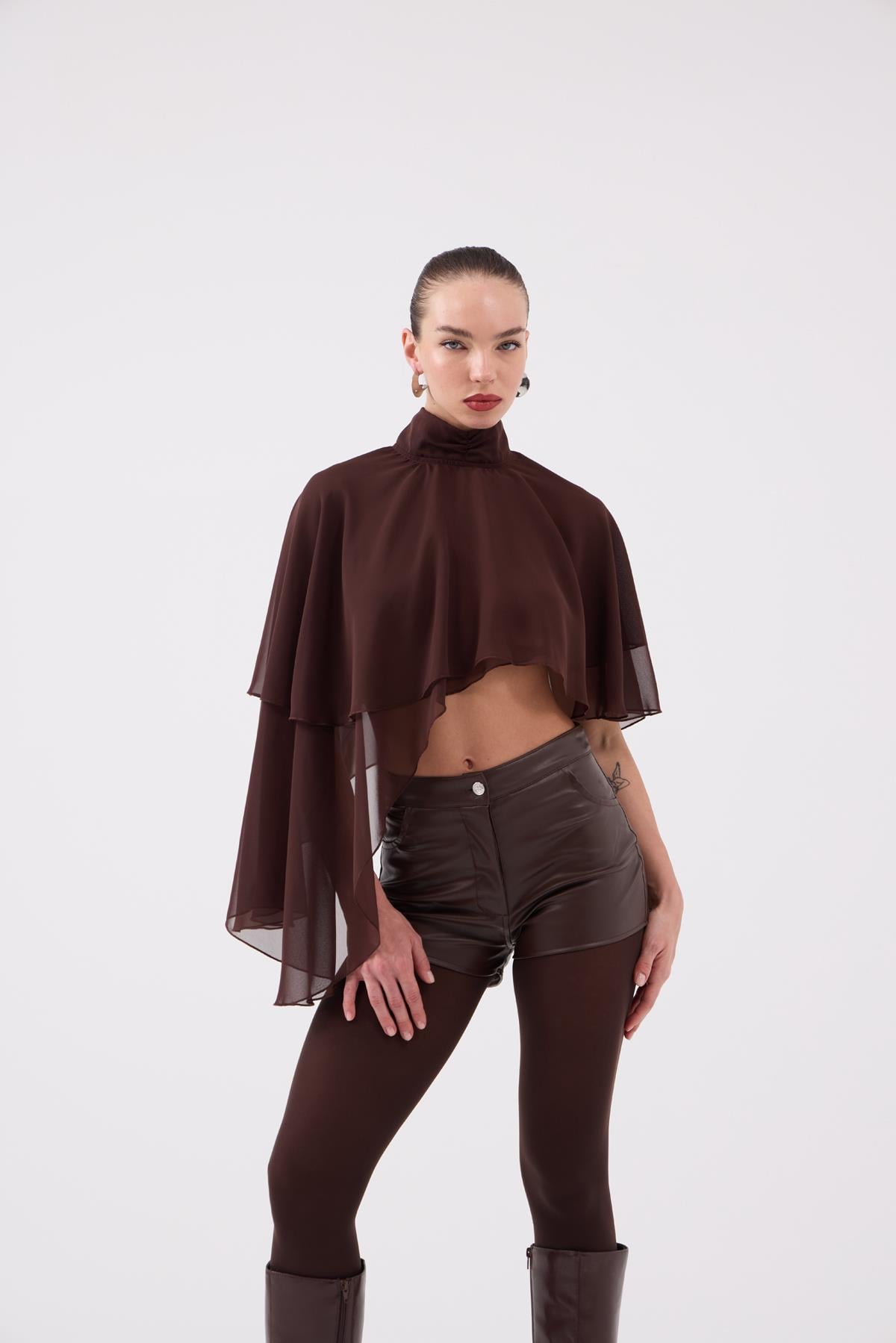 Image of Pelerin Model Bena Bluz Kahve