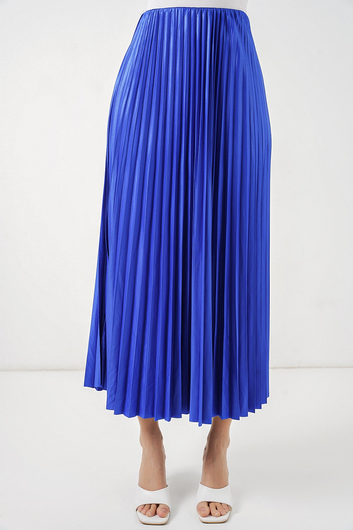 Image of 8009 Leather-Look Pleated Skirt - Navy Blue