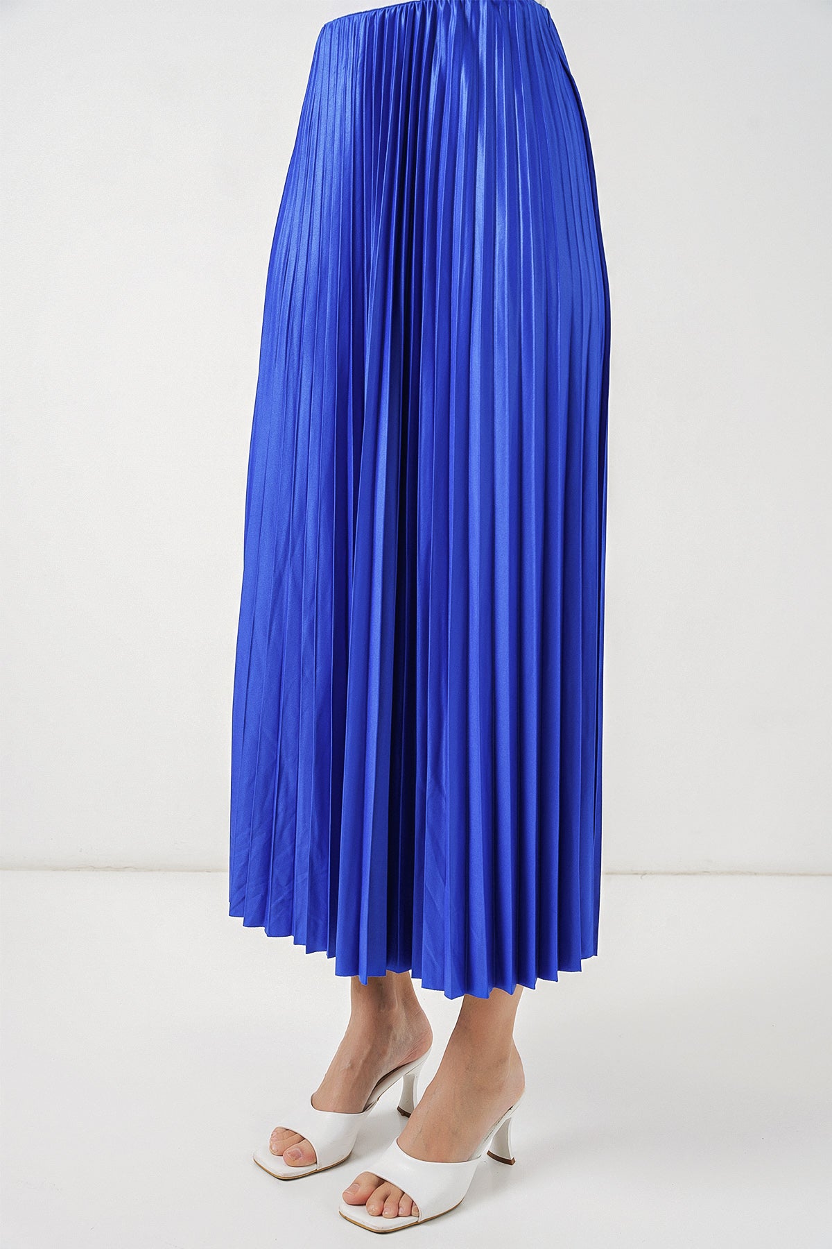 Image of 8009 Leather-Look Pleated Skirt - Navy Blue