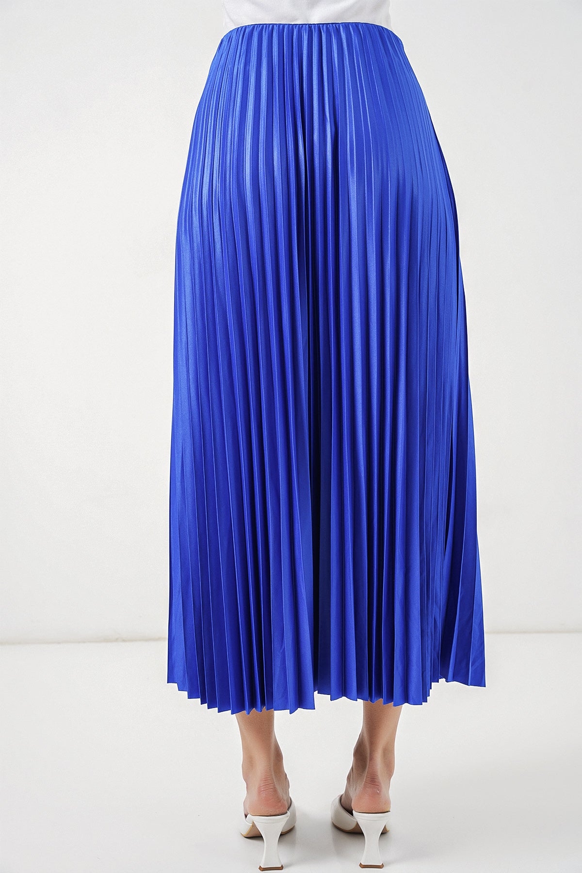 Image of 8009 Leather-Look Pleated Skirt - Navy Blue