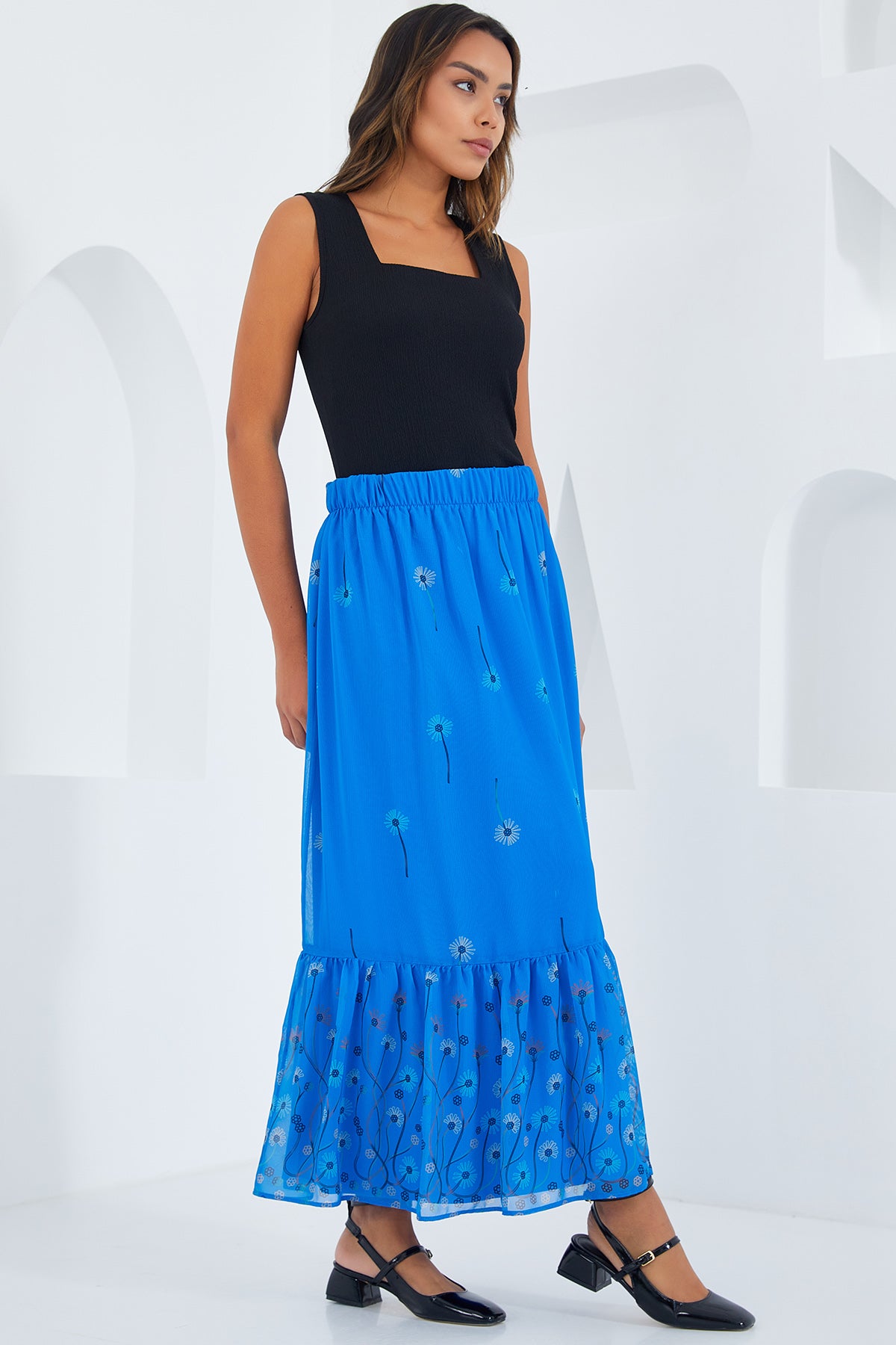 Image of Fustă de șifon pentru femei cu model floral 8010