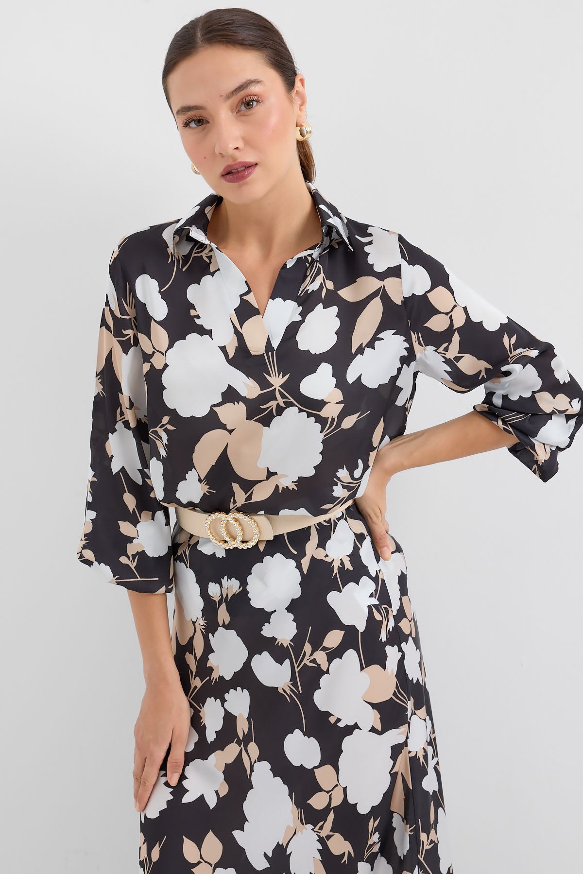 Image of Set de două piese din satin cu model 8018 - Negru