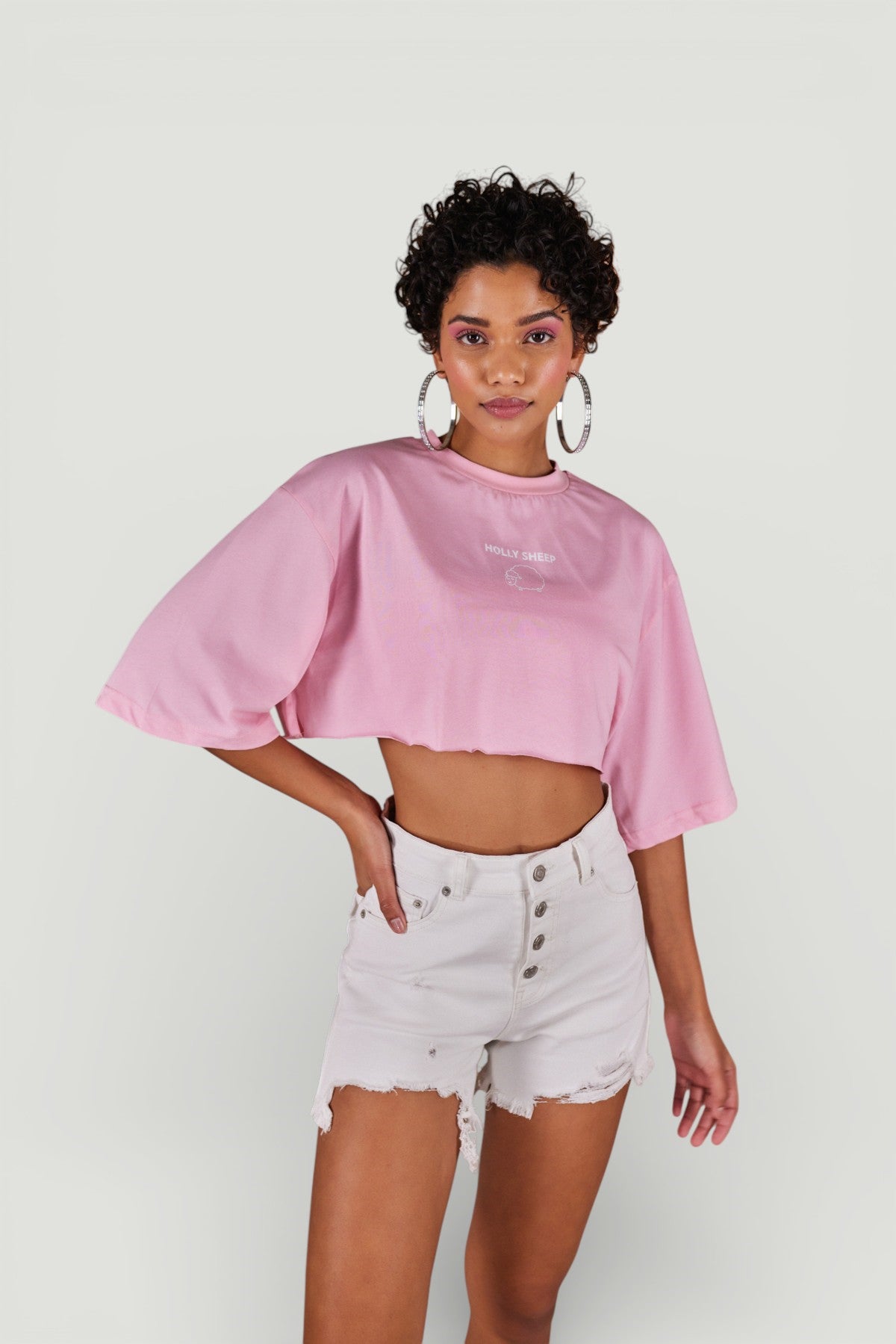Image of Bisiklet Yaka Holly Crop Tshirt Pembe