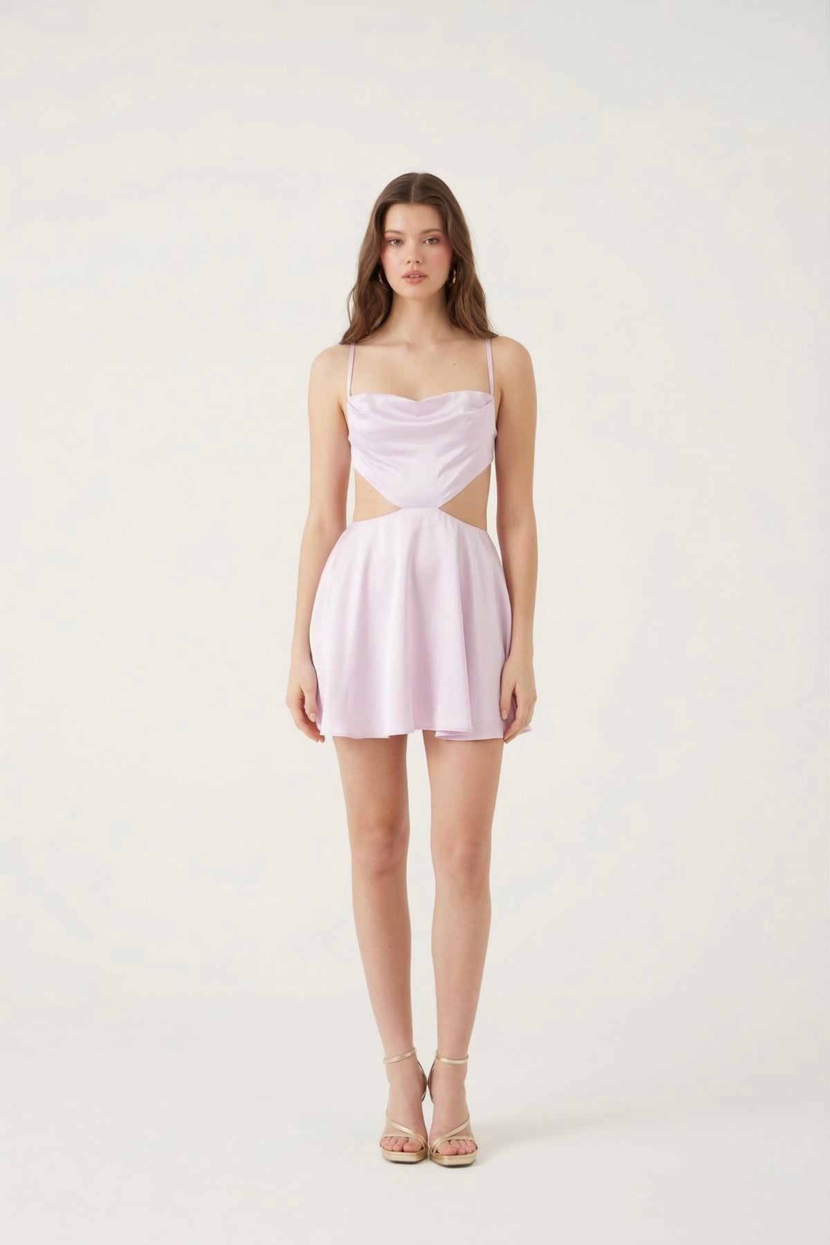 Image of Sırt Dekolteli Saten Mini Sheri Elbise Pembe