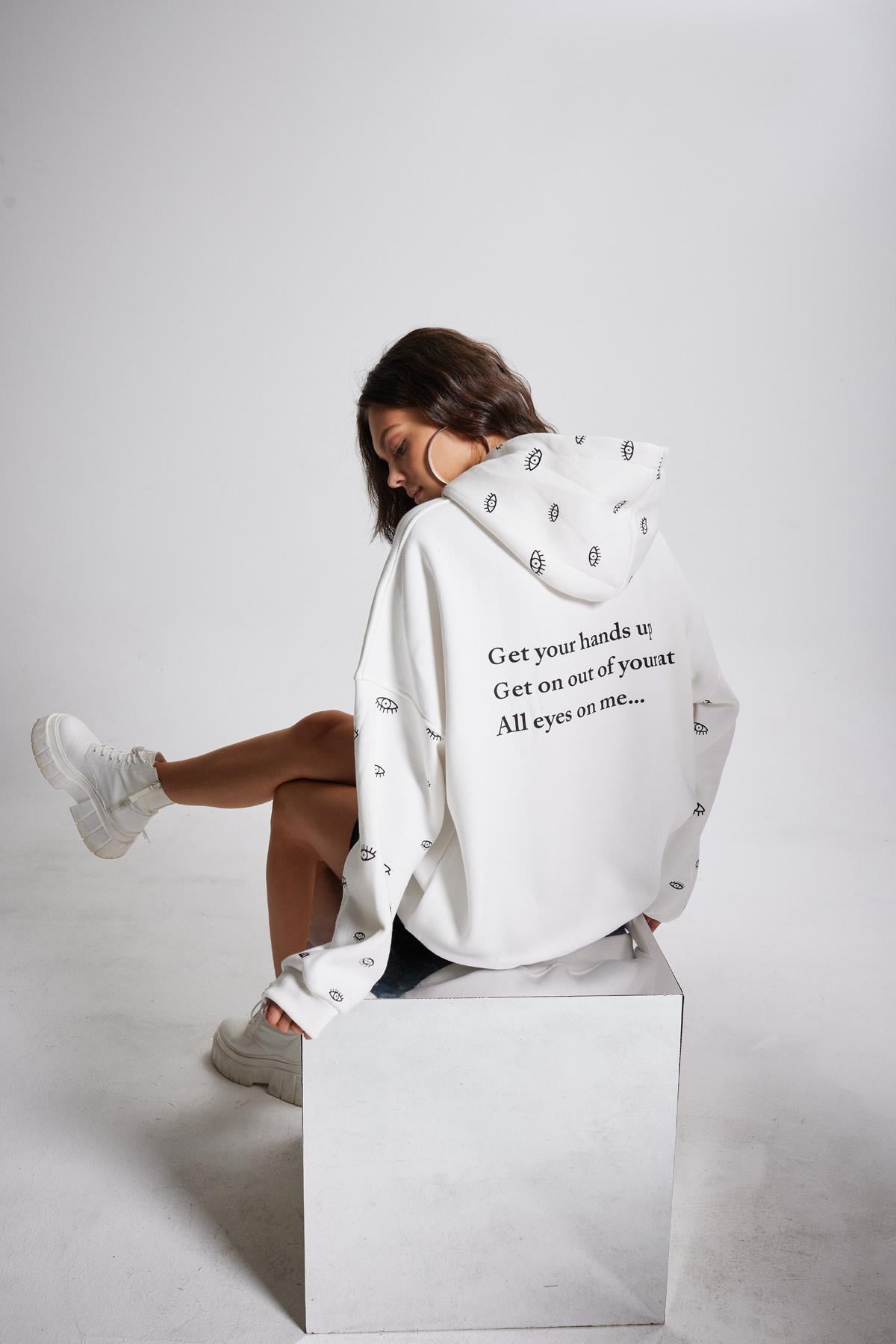 Image of Oversize Kapüşonlu Unisex Eye Sweat Beyaz