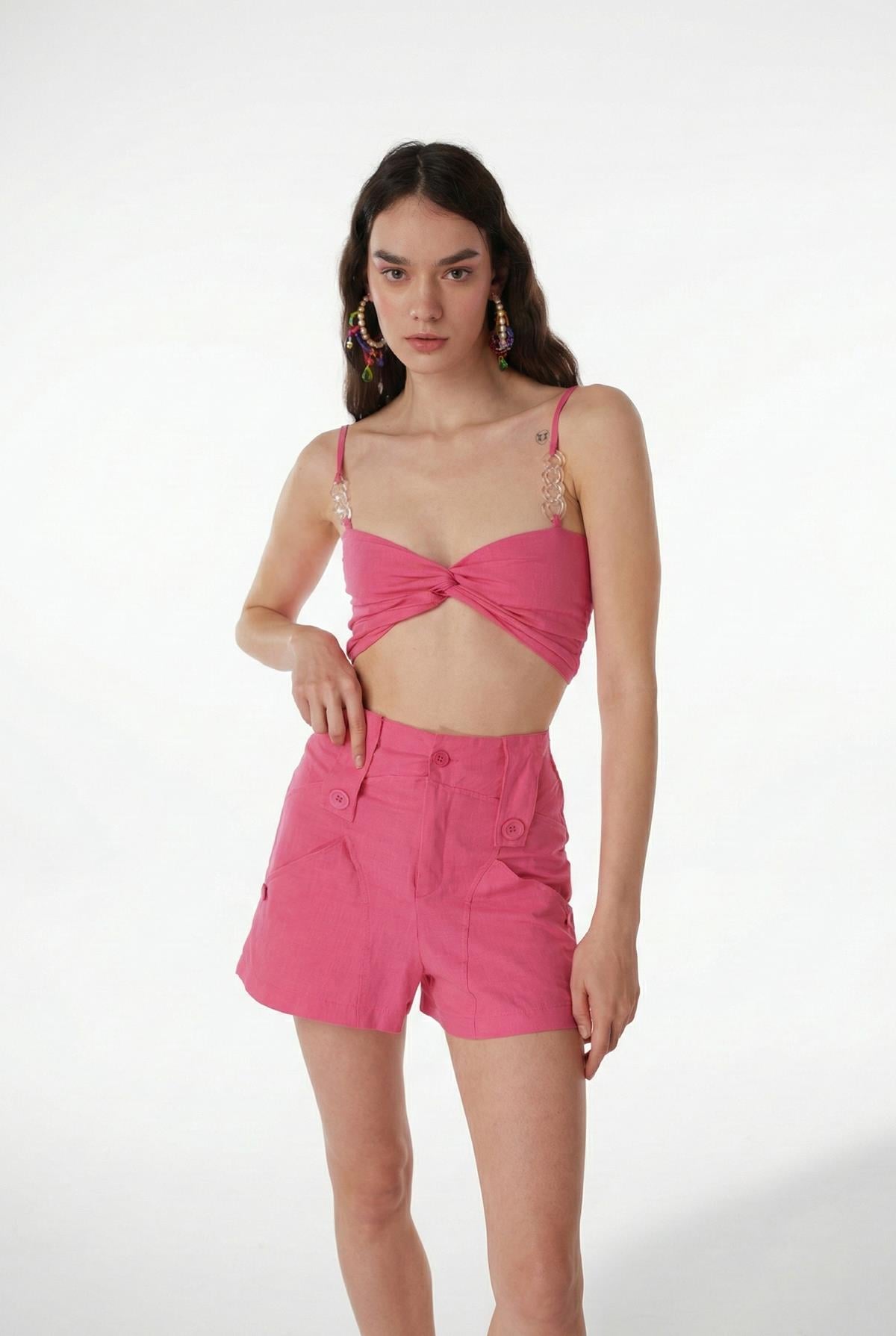 Image of Koton Kumaş Astarlı Mini Rise Şort Pembe