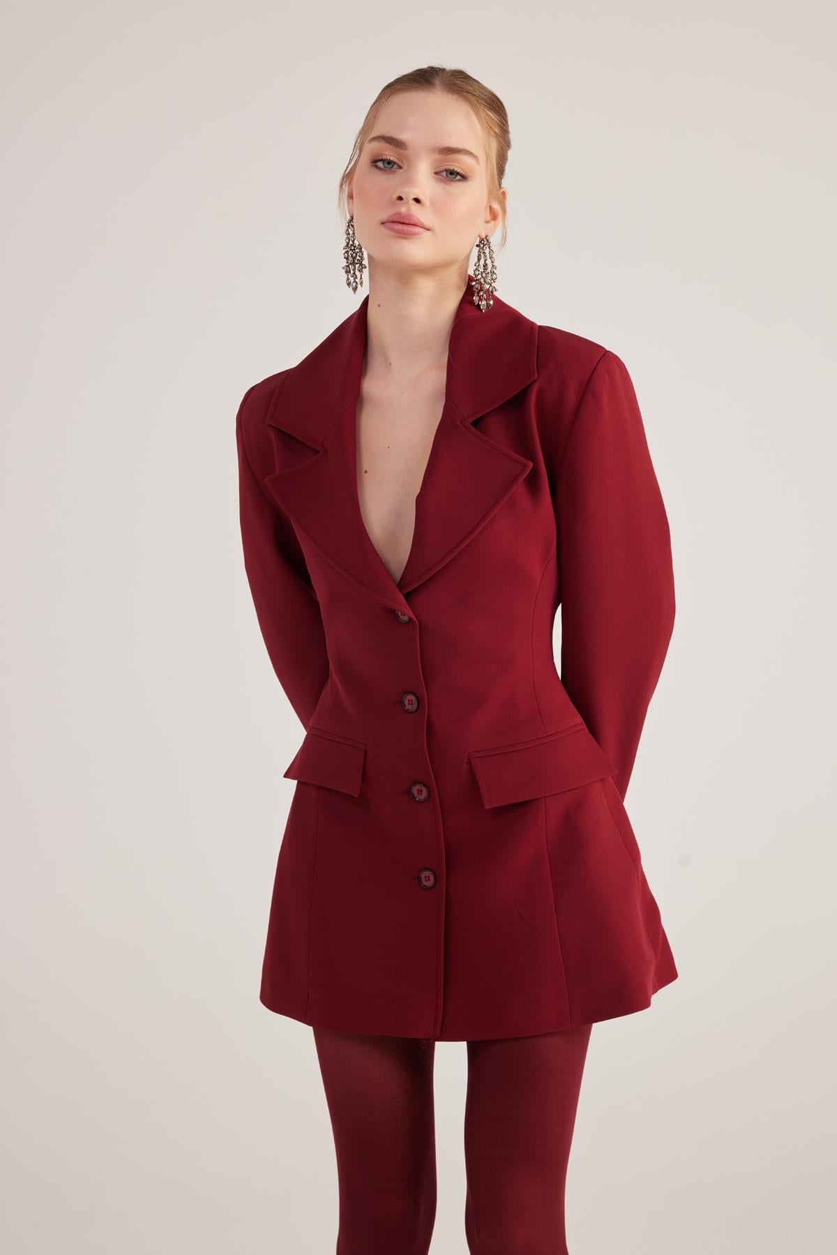 Image of Belden Oturmalı Fit Kesim Deja Blazer Ceket Bordo