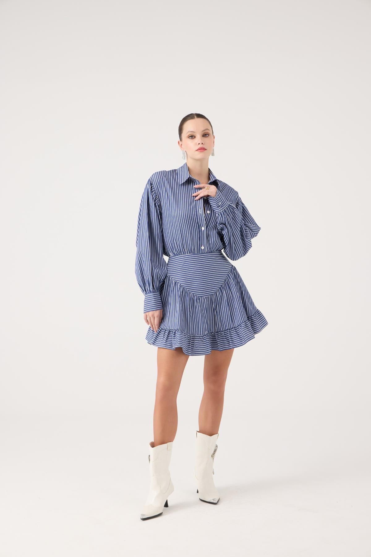 Image of Korse Görünümlü Mini Ashley Elbise Mavi